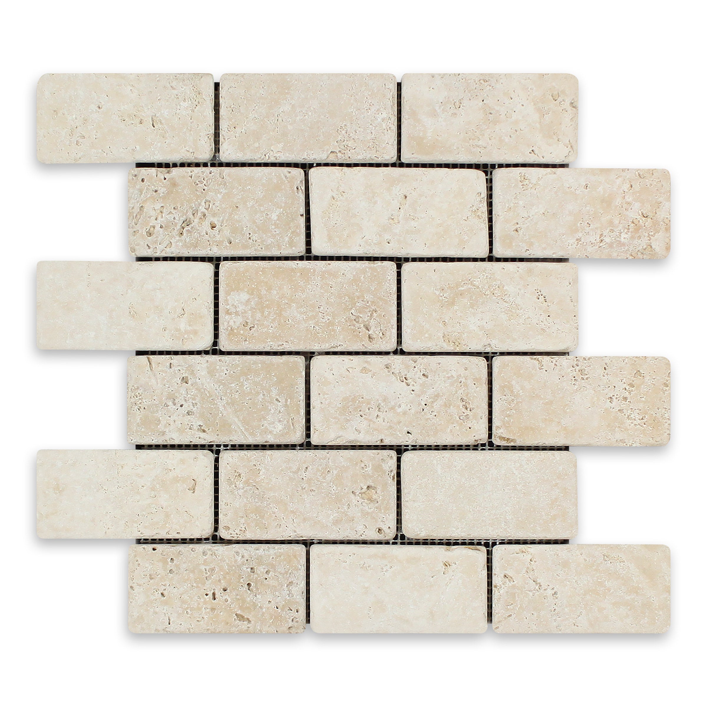 IVORY PREMIUM: 2" x 4" Brick Offset Mosaic (12"×12"×3/8" | tumbled)