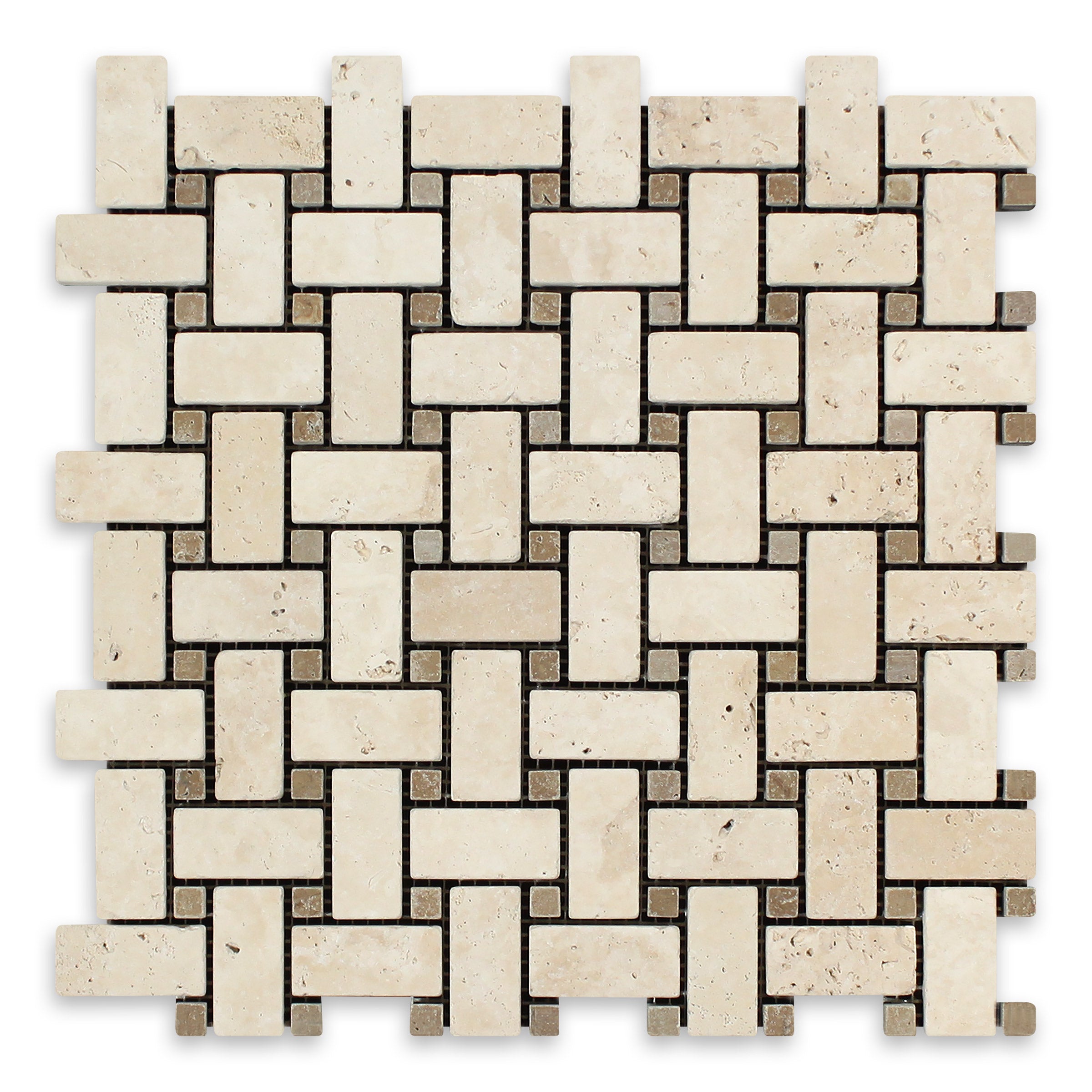 IVORY PREMIUM: Basketweave Mosaic (11 1/2"×12"×3/8" | tumbled)