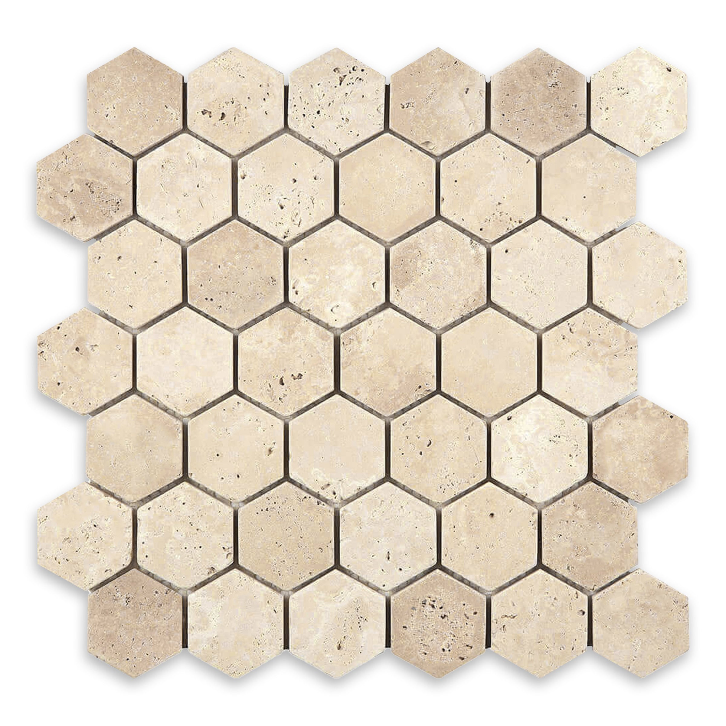 IVORY PREMIUM: Hexagonal Mosaic (12"×12"×3/8" | tumbled)