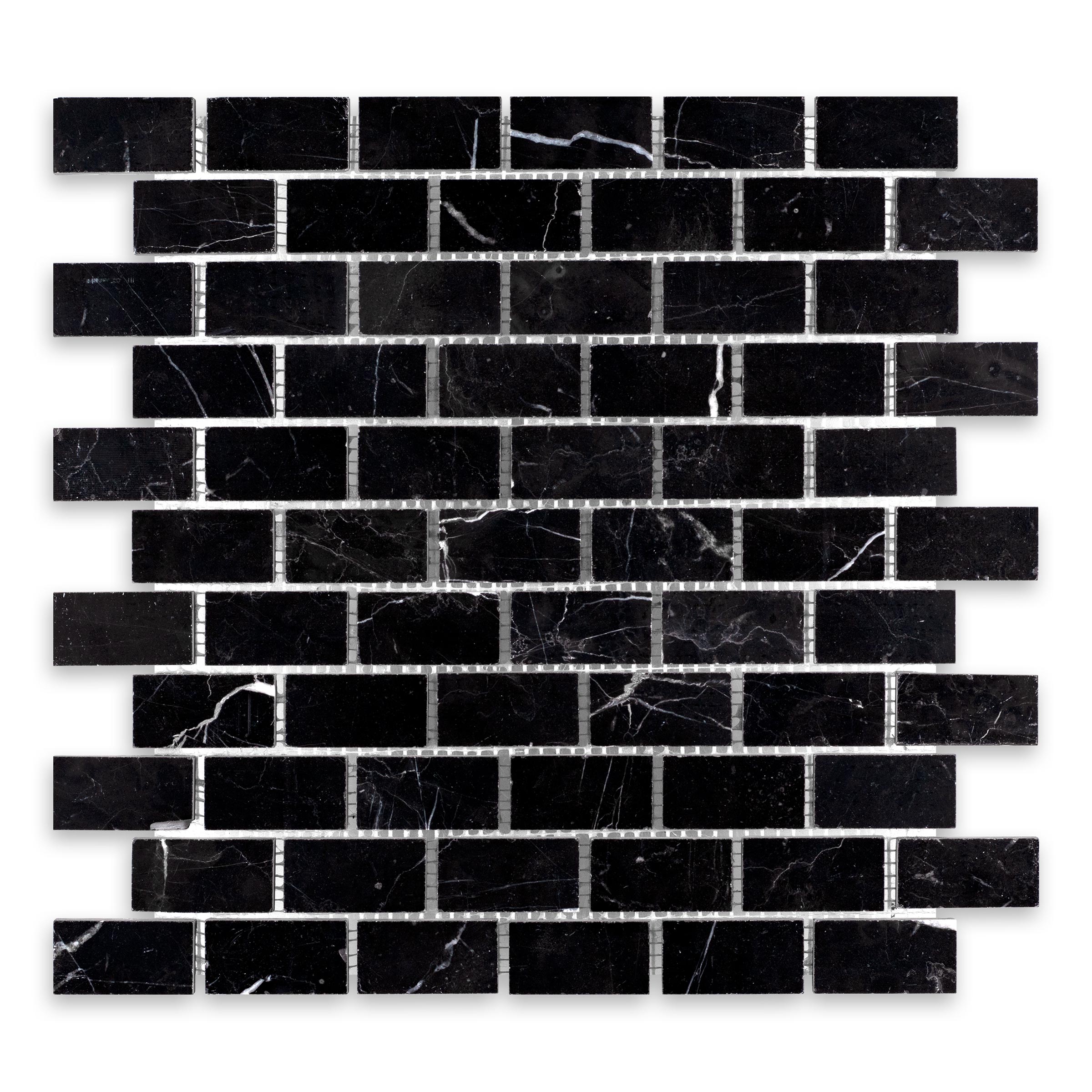 NEGRO MARQUINA: 1" x 2" Brick Offset Mosaic (12"×12"×3/8" | honed)