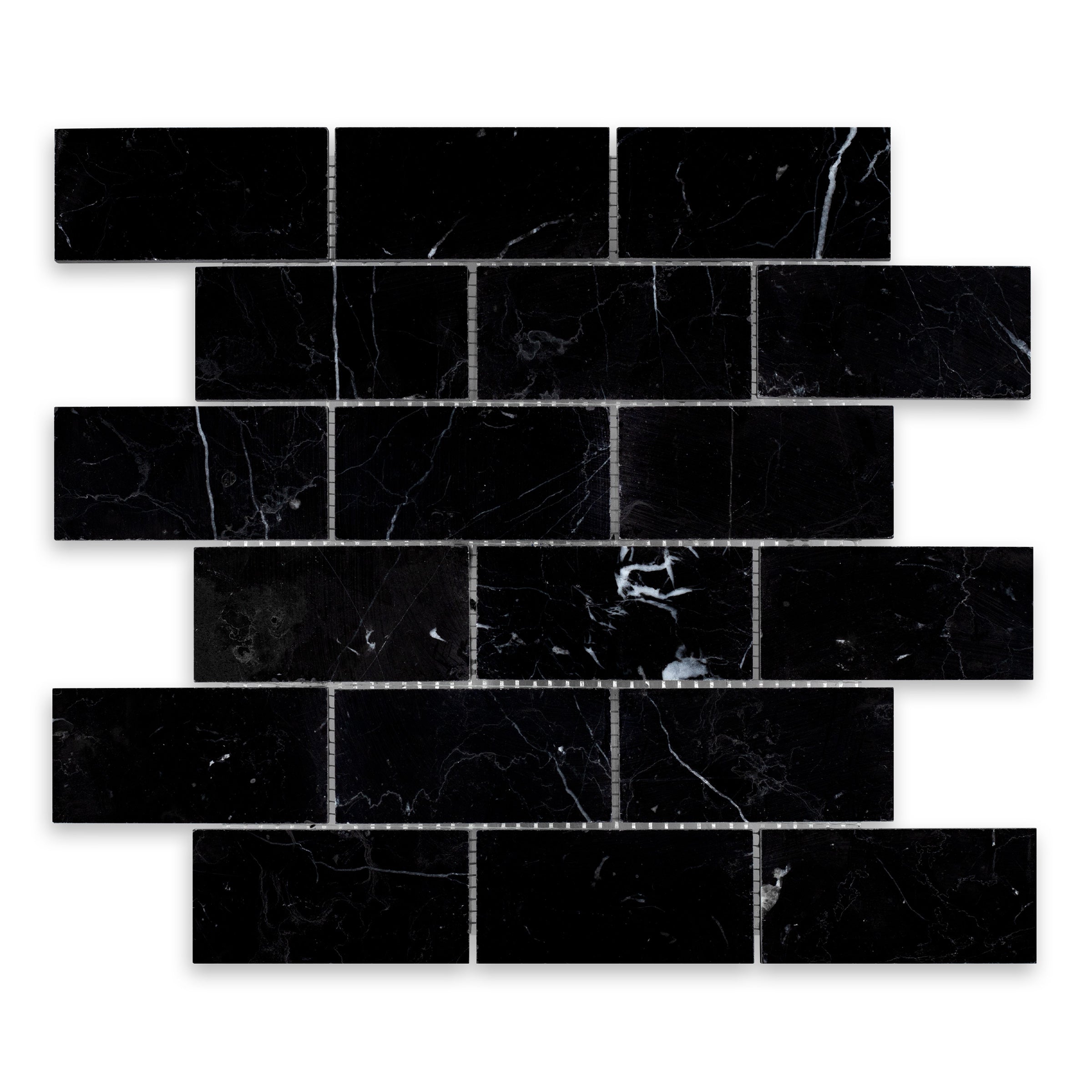 NEGRO MARQUINA: 2" x 4" Brick Offset Mosaic (11 3/4"×11 3/4"×3/8" | honed)