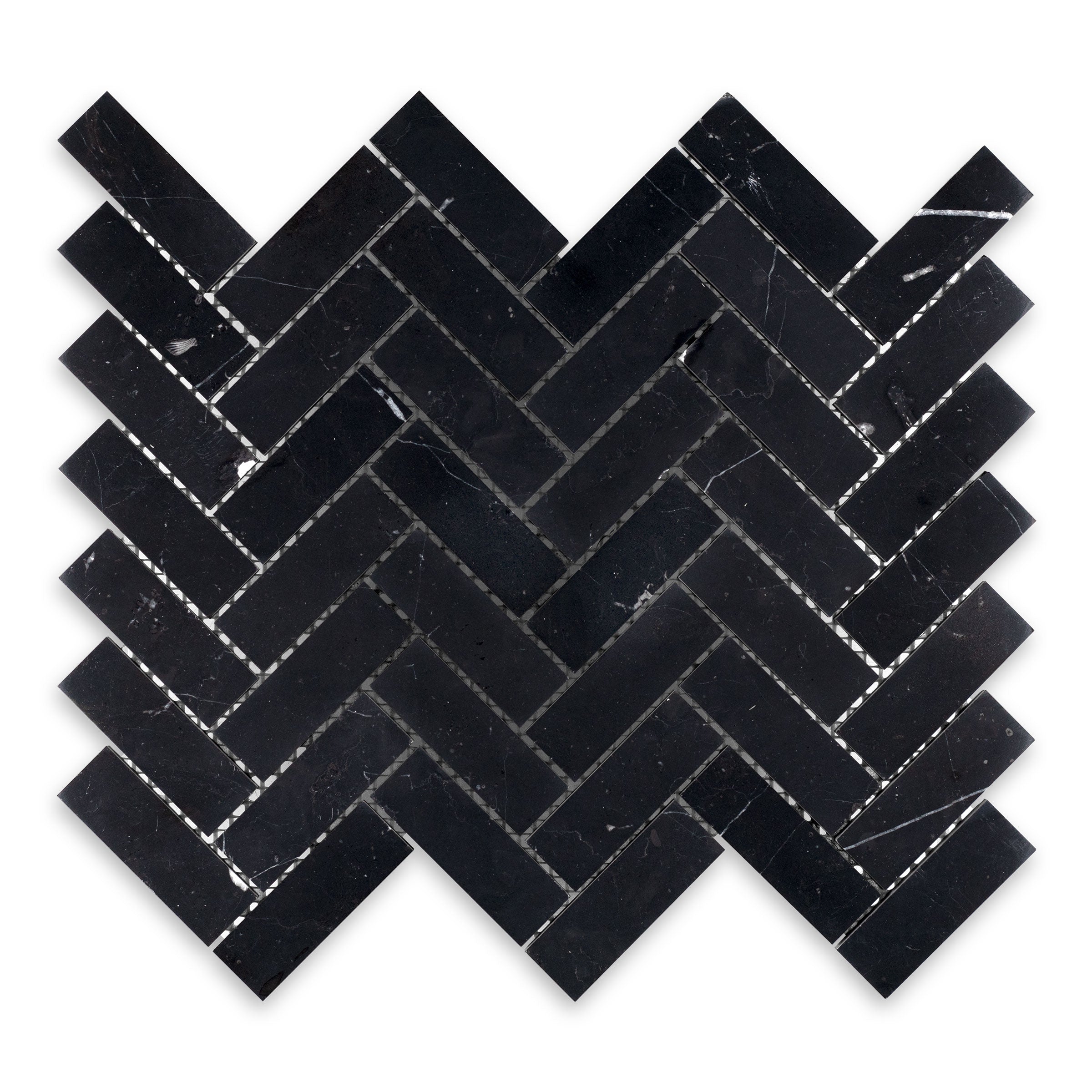 NEGRO MARQUINA: 1" x 3" Herringbone Mosaic (10 1/2"×12 7/8"×3/8" | polished)