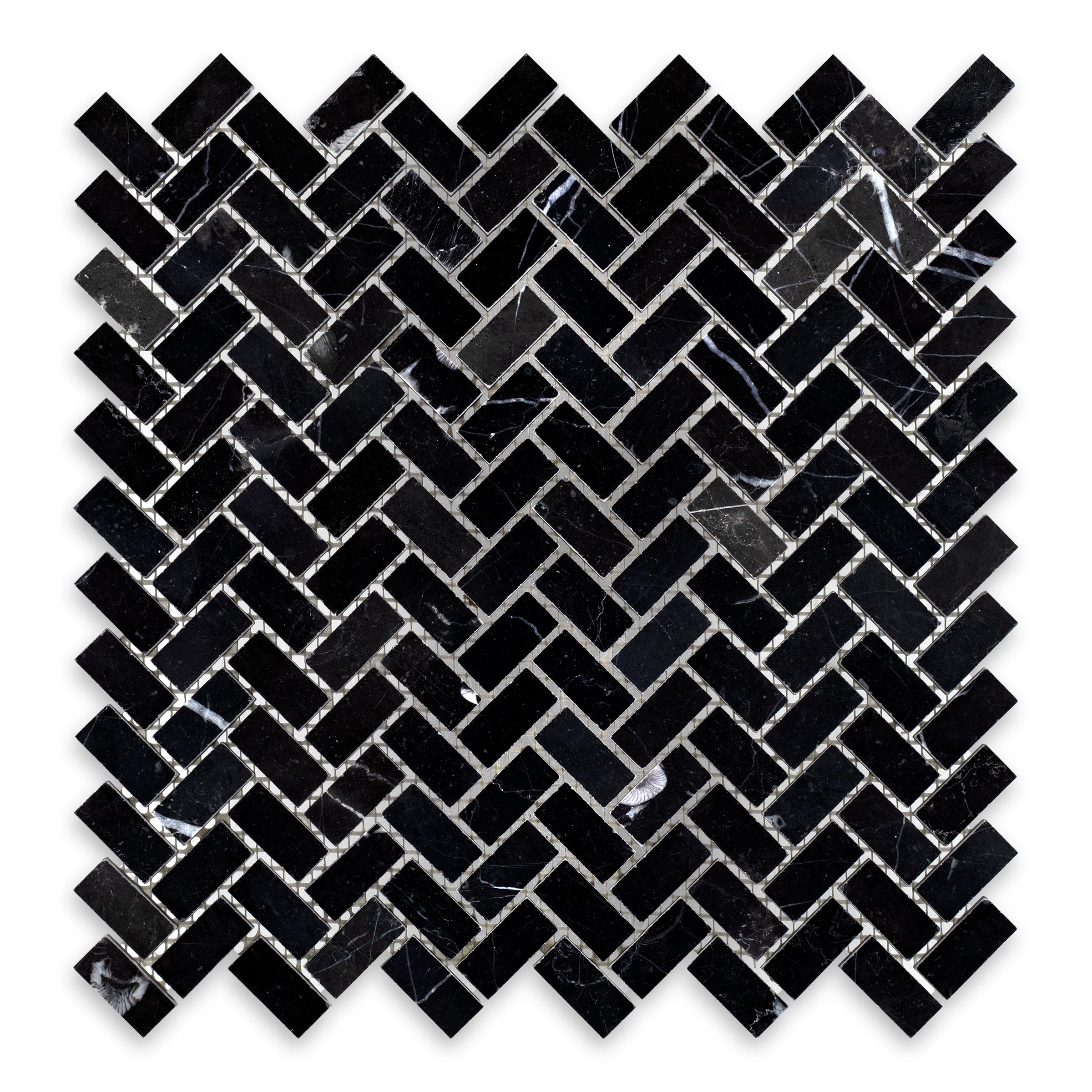 NEGRO MARQUINA: 5" x 8" Herringbone Mosaic (11 3/8"×11 3/8"×3/8" | honed)