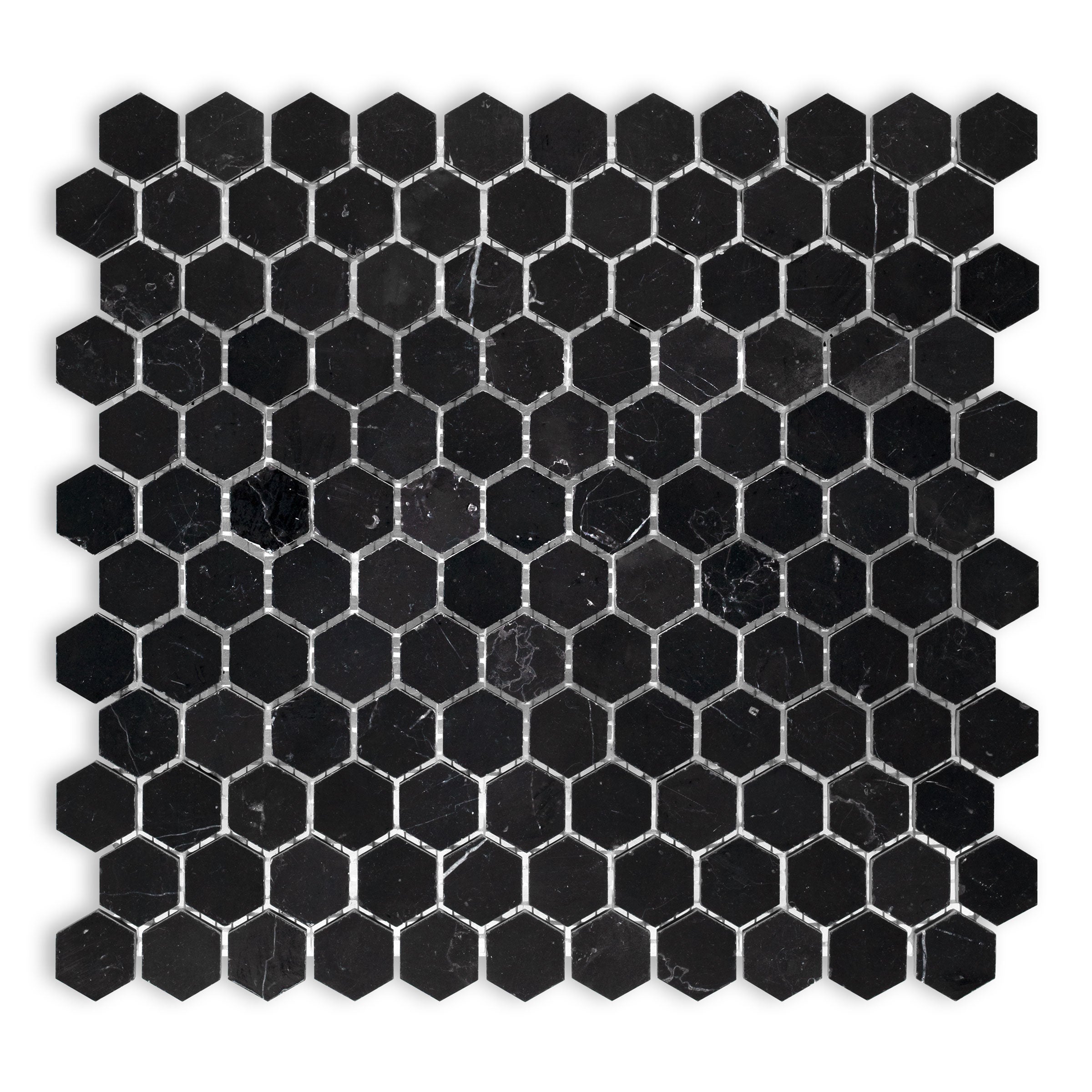 NEGRO MARQUINA: Hexagonal Mosaic (11"×11 5/8"×3/8" | polished)