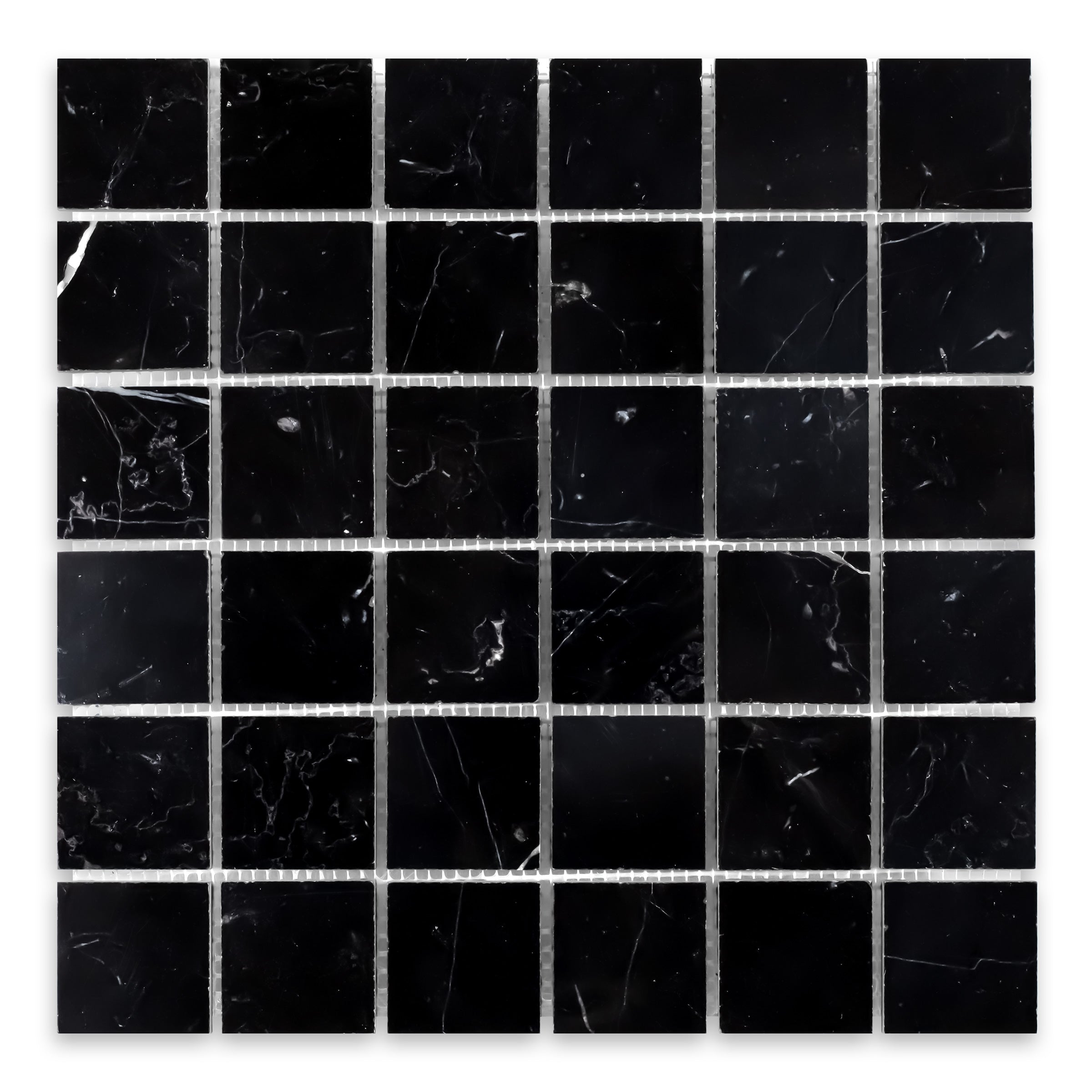 NEGRO MARQUINA: 2" Straight Stack Mosaic (12"×12"×3/8" | honed)