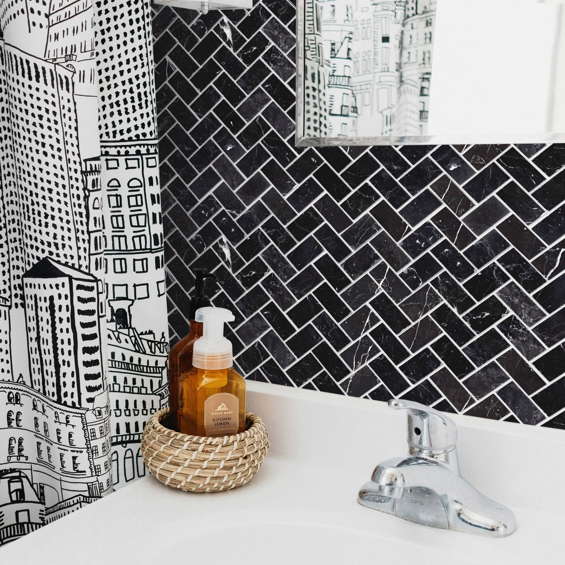 NEGRO MARQUINA: 1" Straight Stack Mosaic (12"×12"×3/8" | polished)