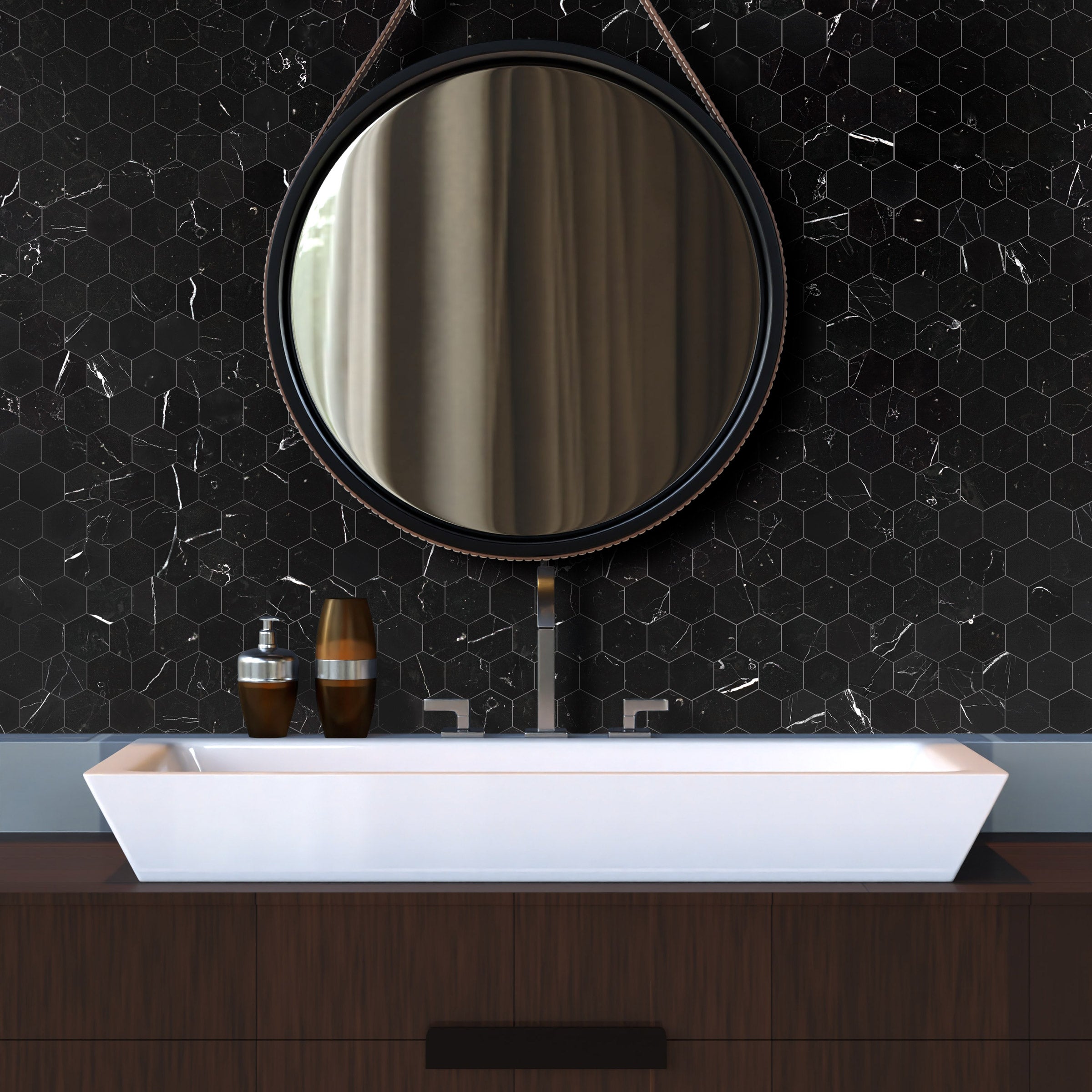 NEGRO MARQUINA: 1" Straight Stack Mosaic (12"×12"×3/8" | polished)