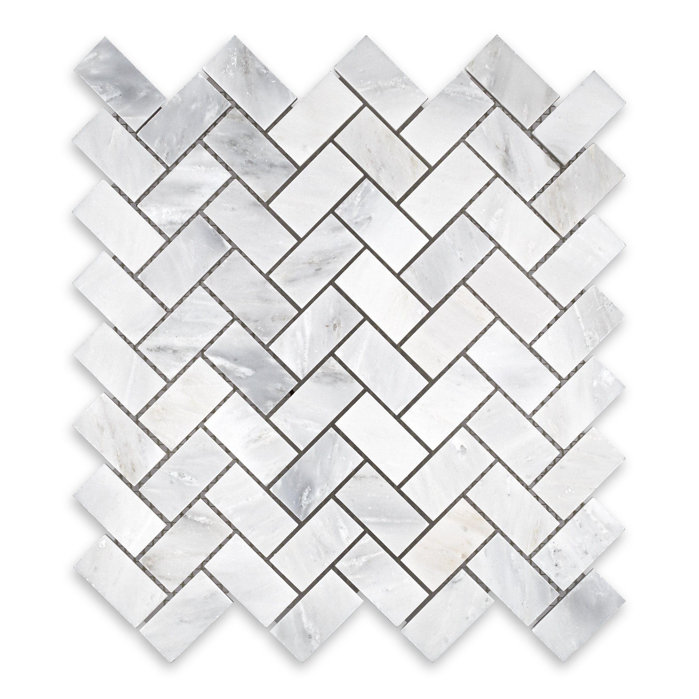 ORIENTAL WHITE: 1" x 2" Herringbone Mosaic (11 1/8"×12"×3/8" | honed)