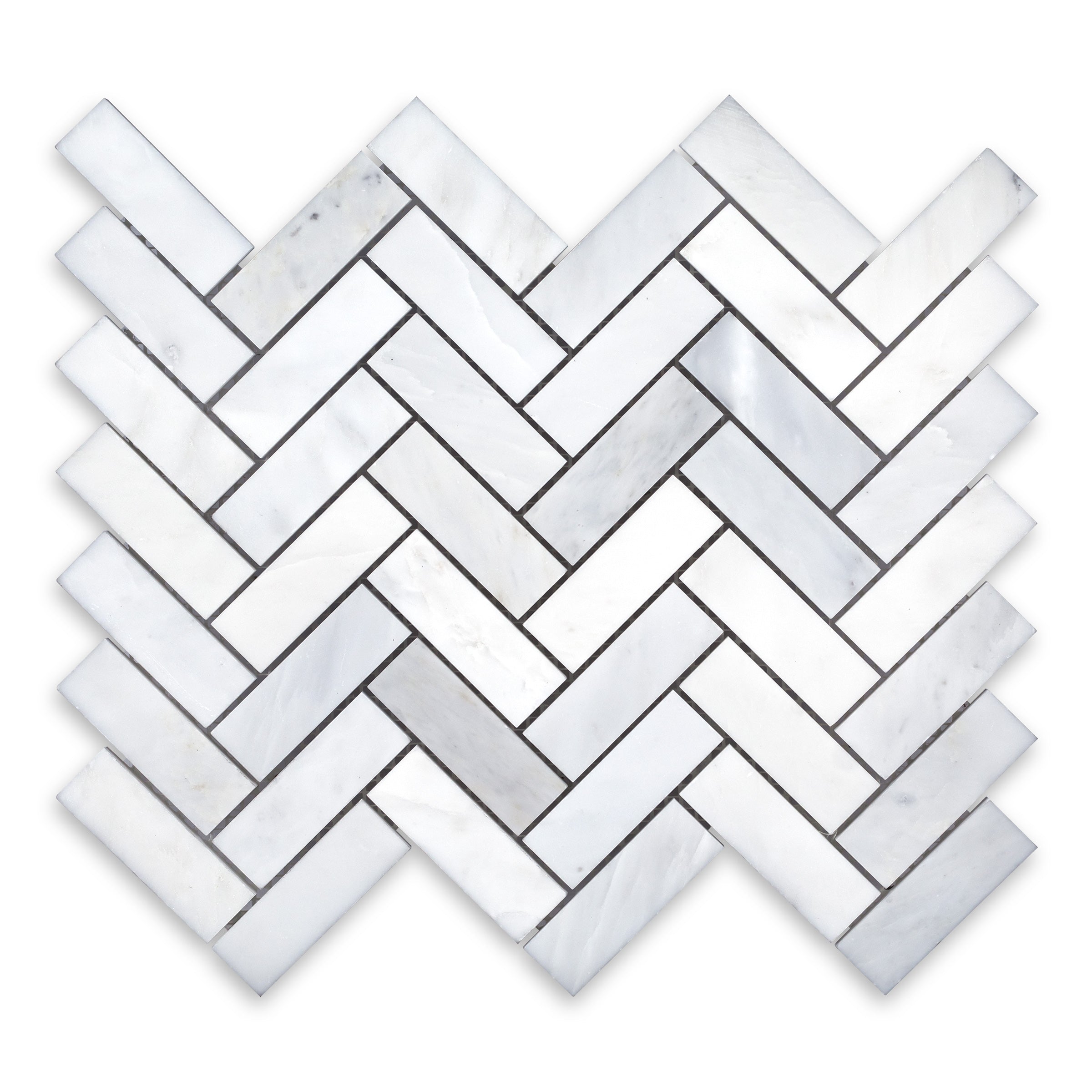 ORIENTAL WHITE: 1" x 3" Herringbone Mosaic (11 1/4"×12 3/4"×3/8" | honed)