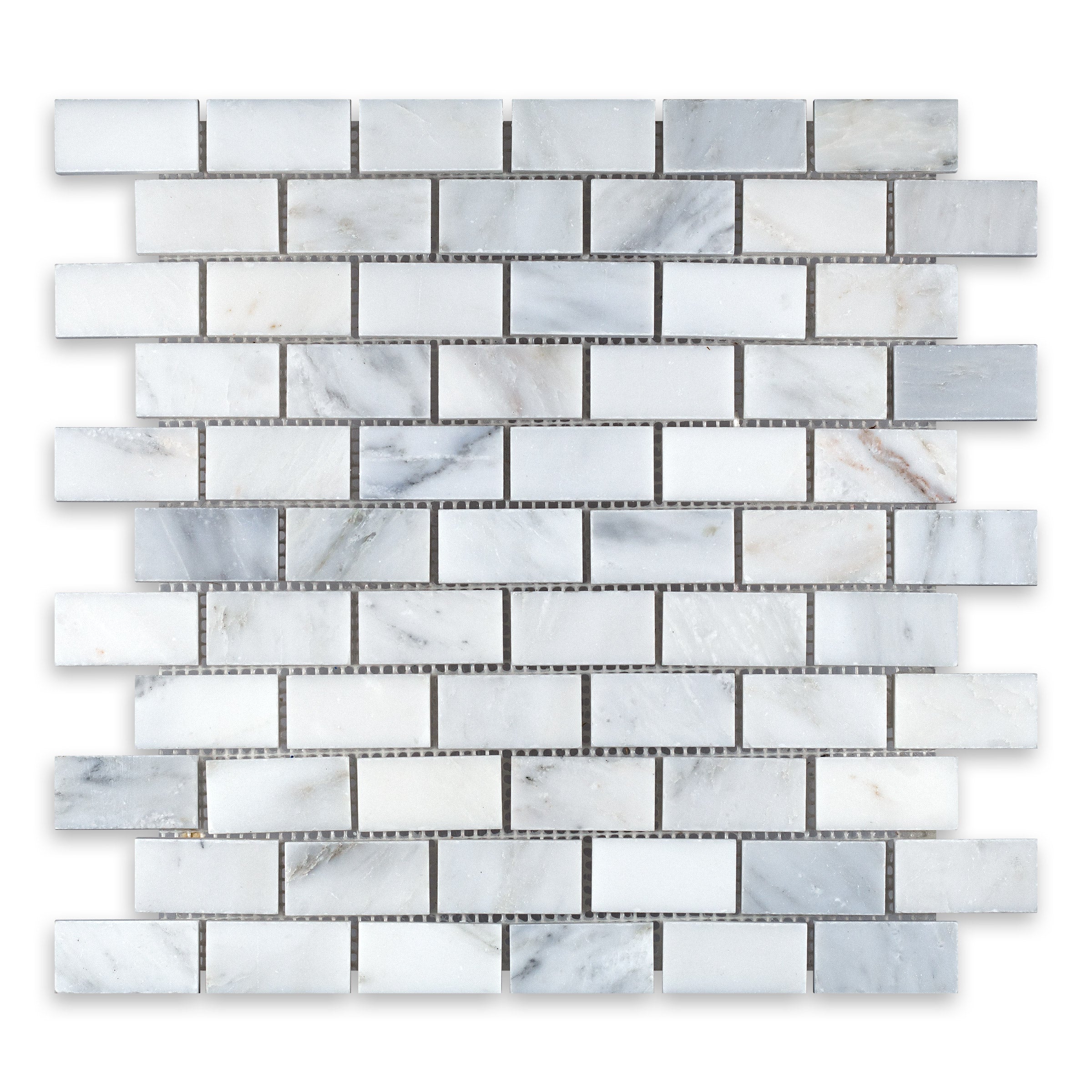 ORIENTAL WHITE: 1" x 2" Brick Offset Mosaic (12"×12"×3/8" | polished)