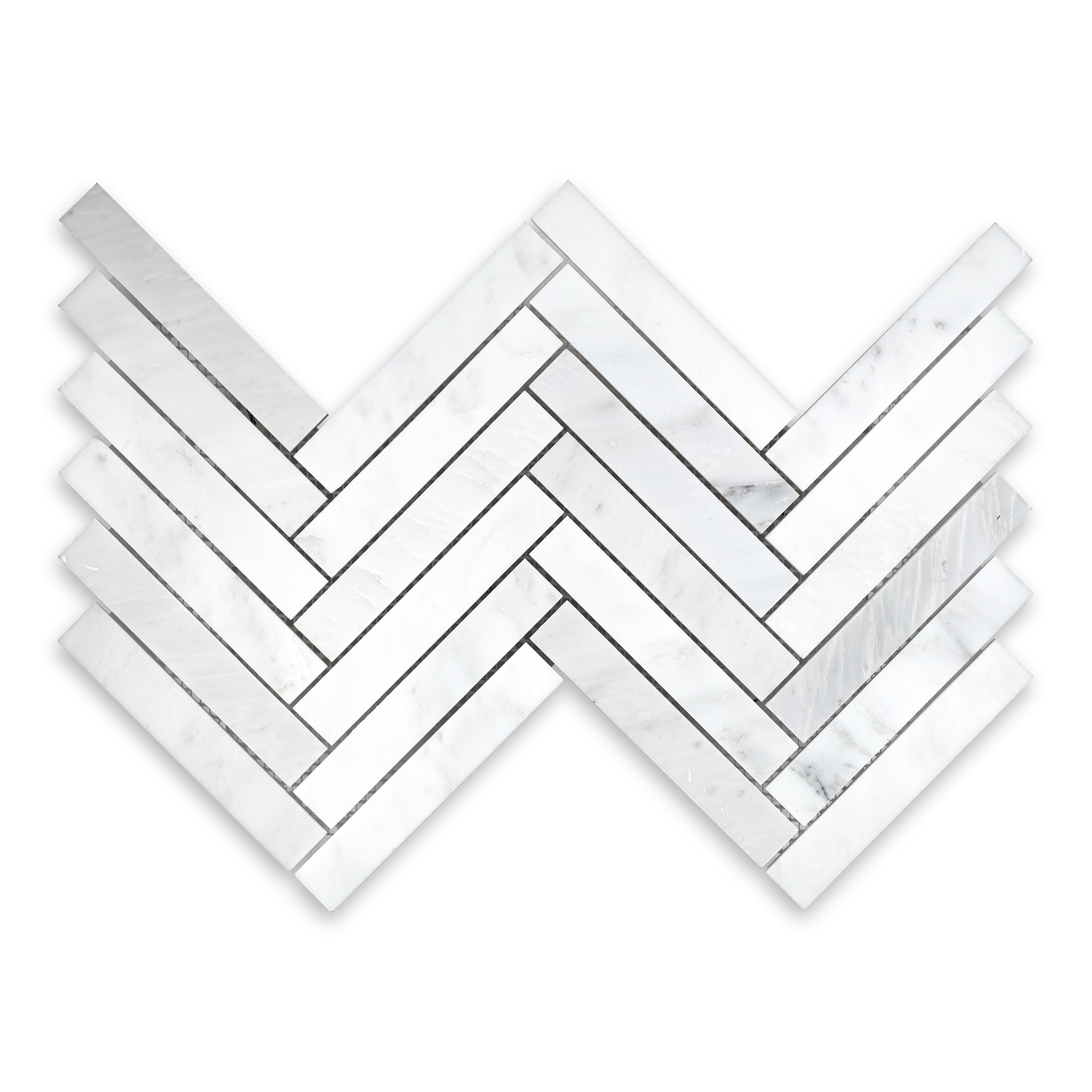 ORIENTAL WHITE: 1" x 6" Herringbone Mosaic (9"×16 7/8"×3/8" | polished)