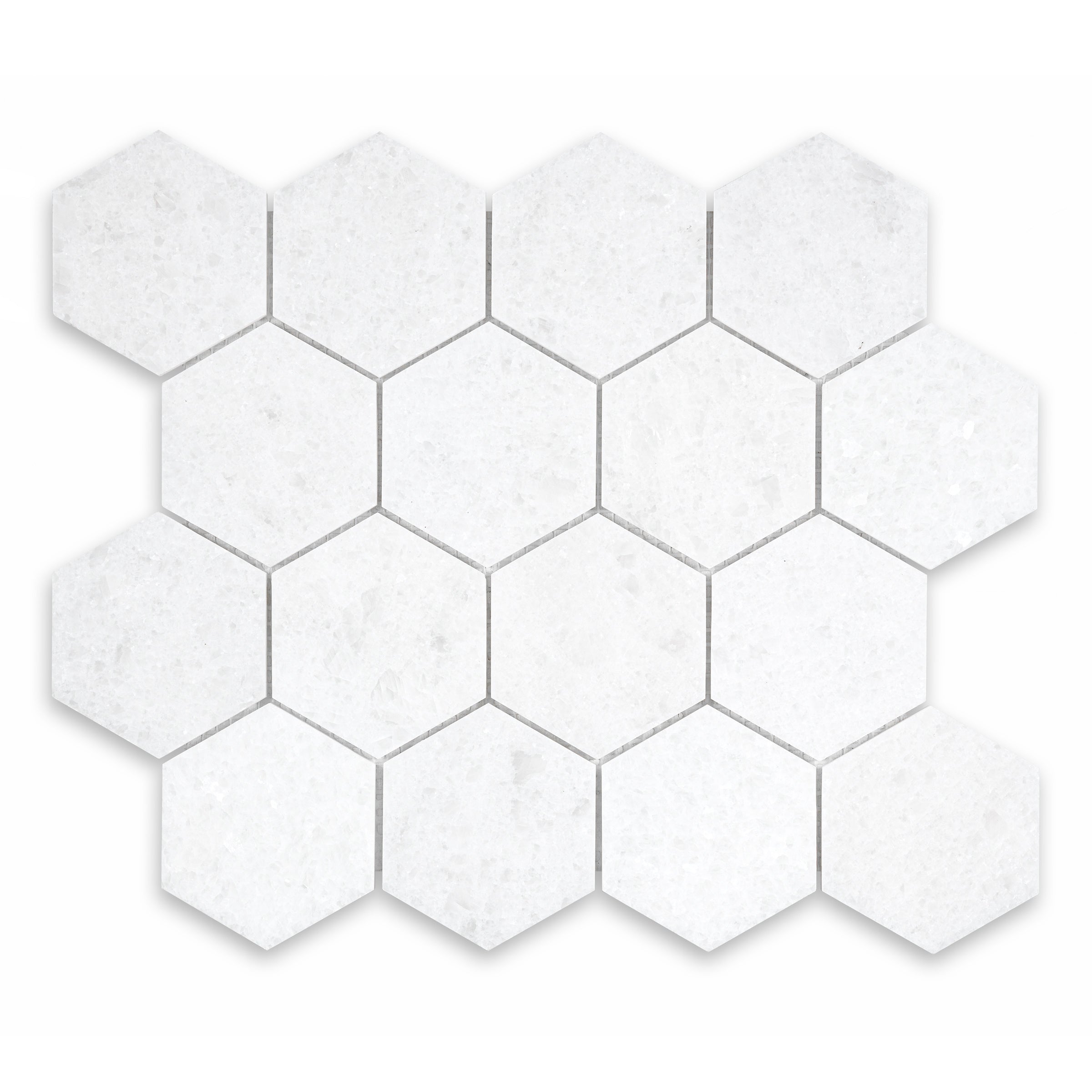 POLAR WHITE: Hexagonal Mosaic (10 3/8"×12"×3/8" | polished)
