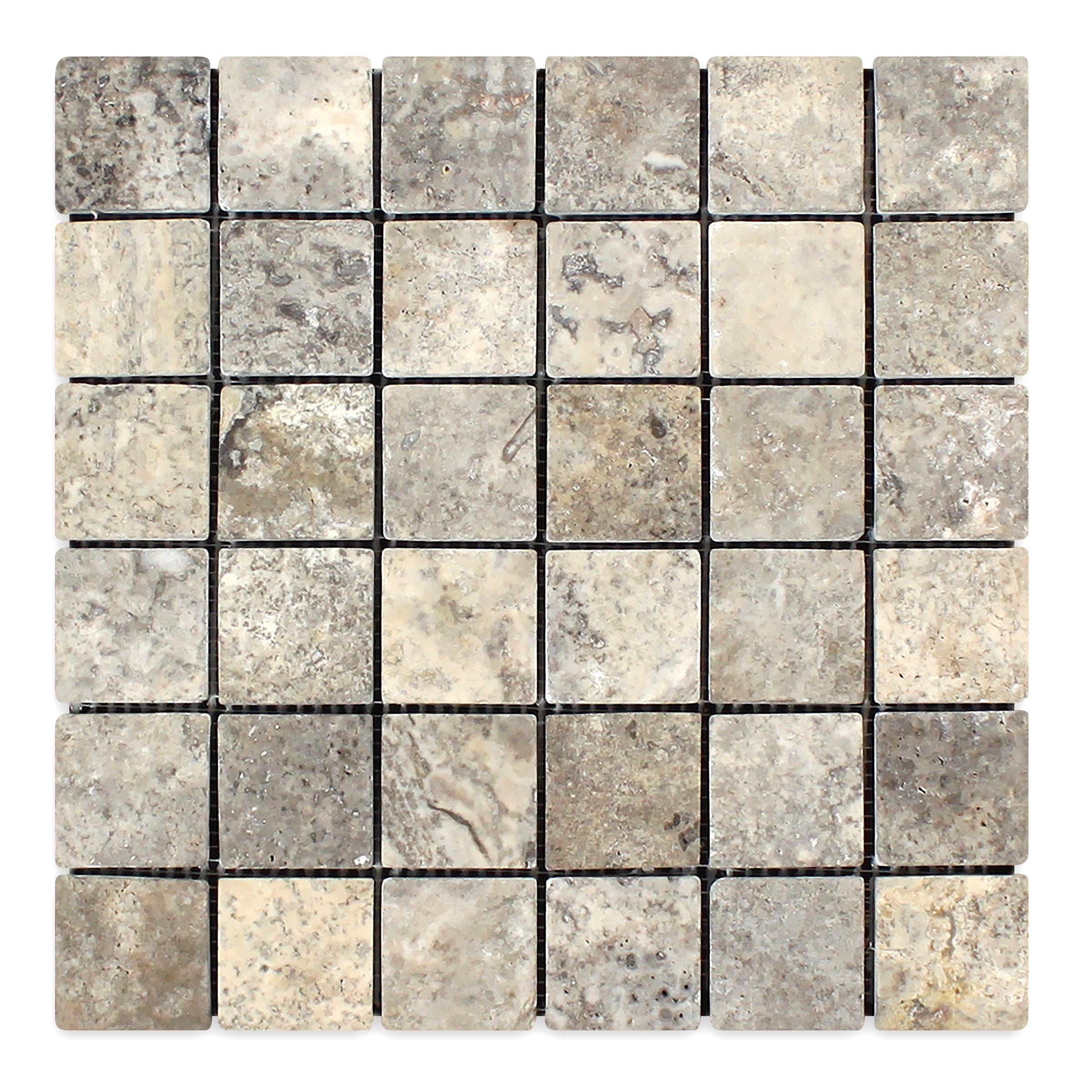 SILVER PREMIUM: 2" Straight Stack Mosaic (12"×12"×3/8" | tumbled)