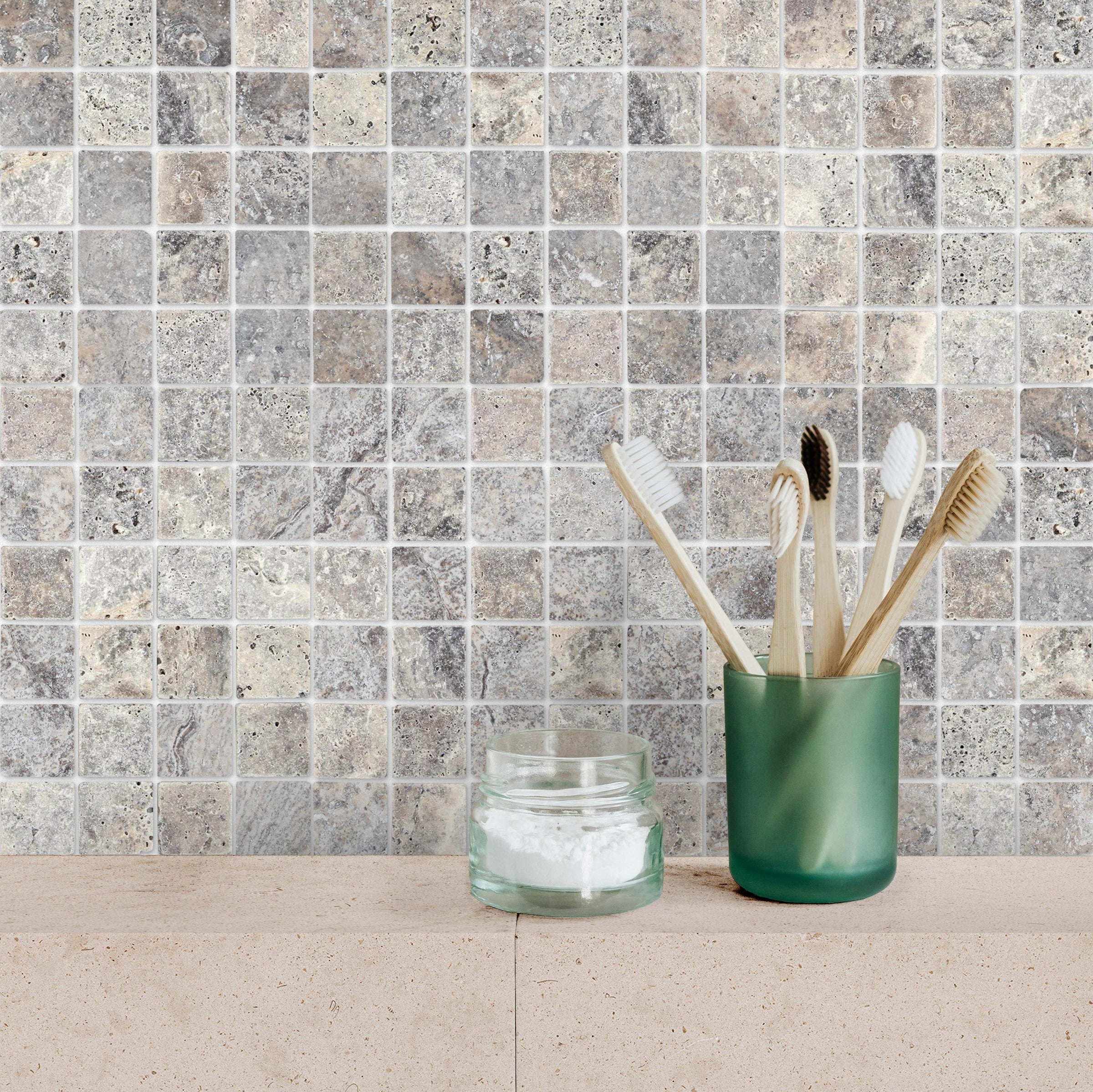 SILVER PREMIUM: 2" Straight Stack Mosaic (12"Γ12"Γ3/8" | tumbled)