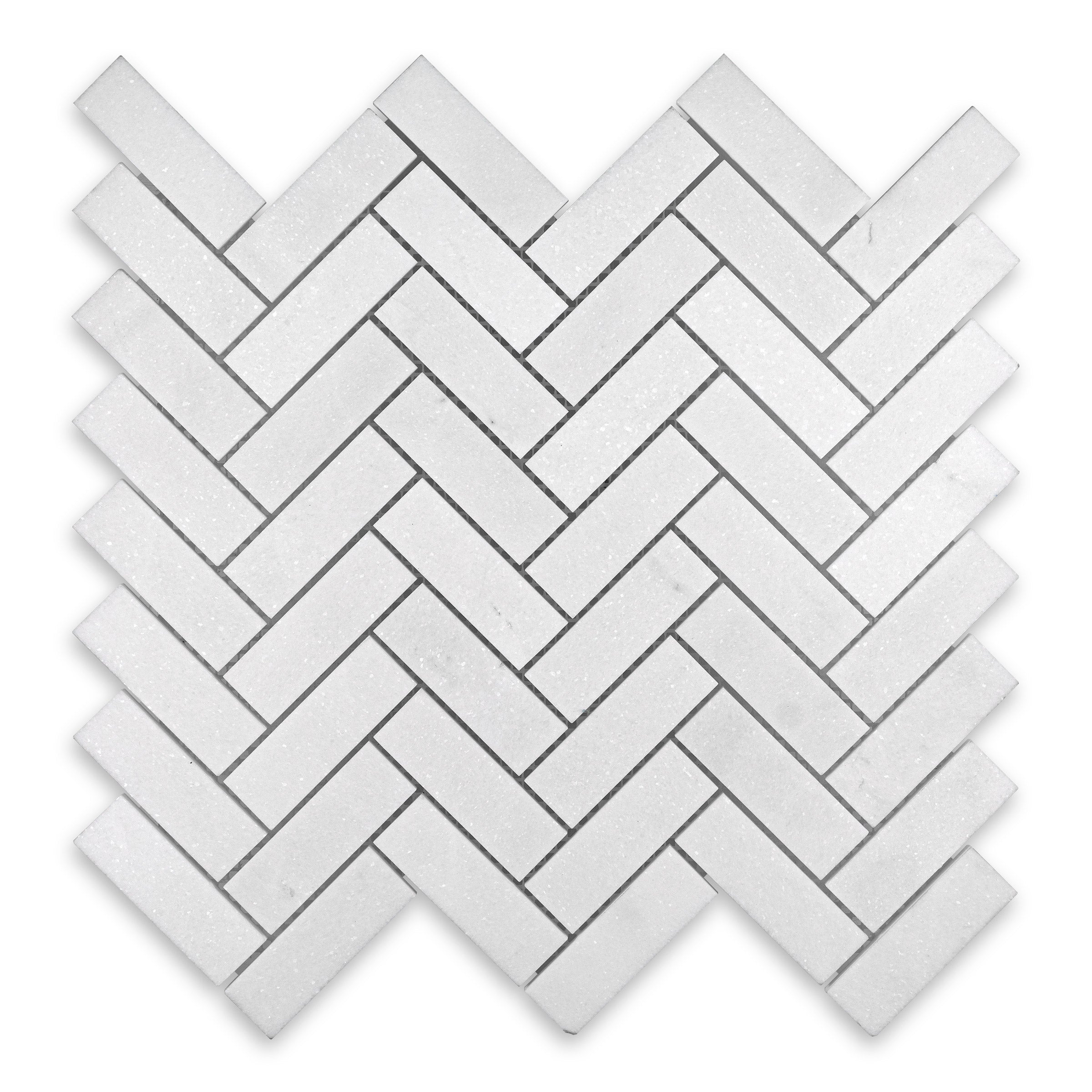 THASSOS WHITE: 1" x 3" Herringbone Mosaic (12"×12 7/8"×3/8" | honed)
