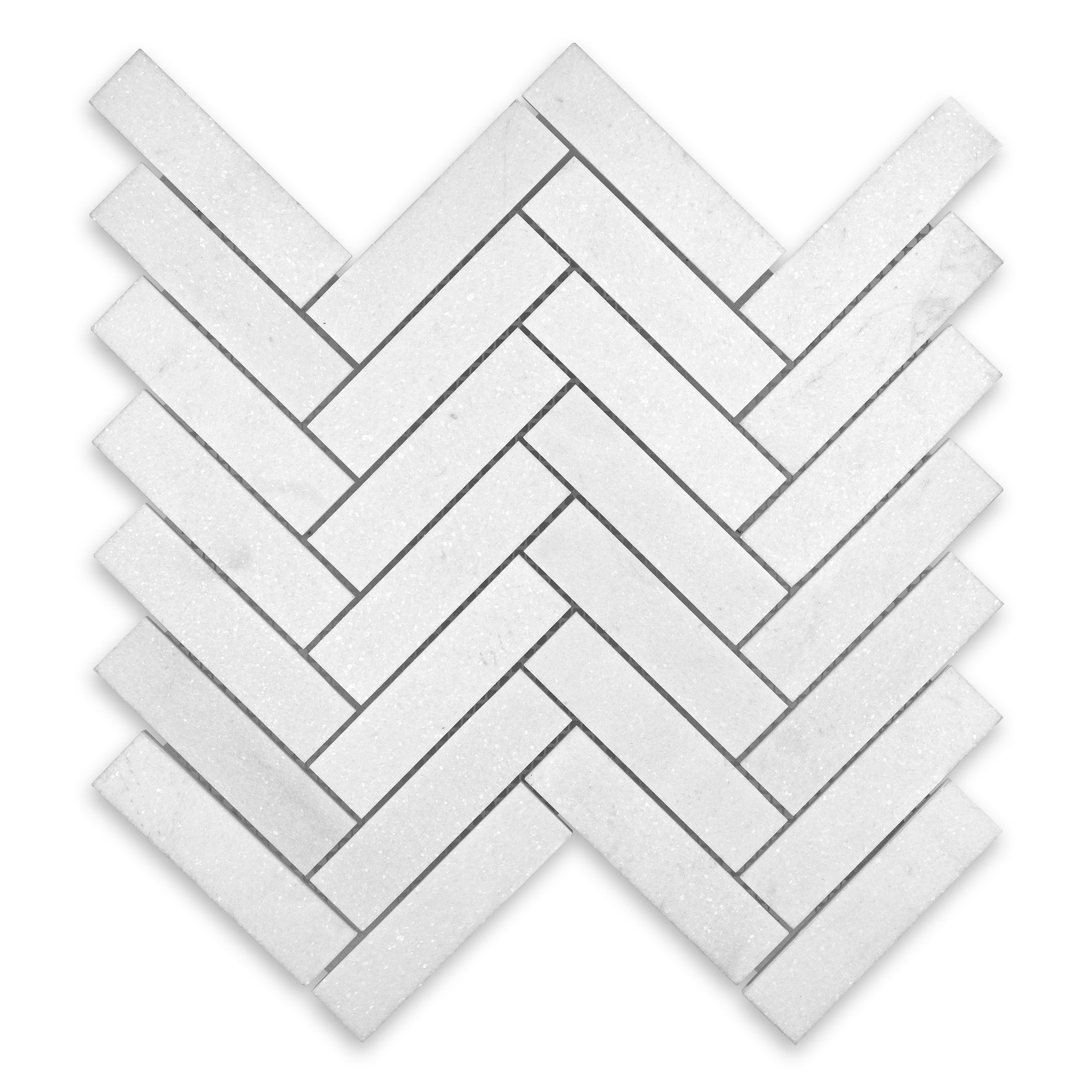 THASSOS WHITE: 1" x 4" Herringbone Mosaic (10 1/2"×11 1/4"×3/8" | honed)