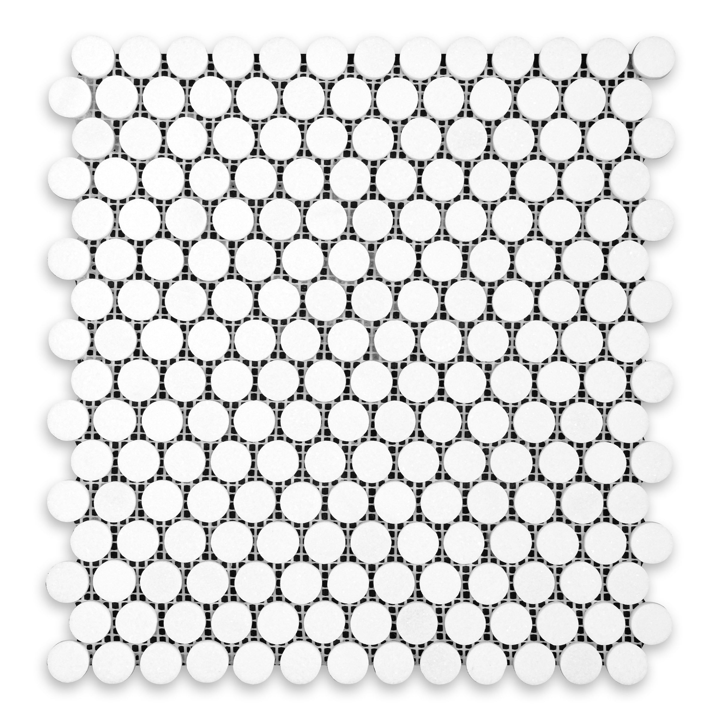 THASSOS WHITE: Penny Round Mosaic (11 1/4"×11 7/8"×3/8" | honed)