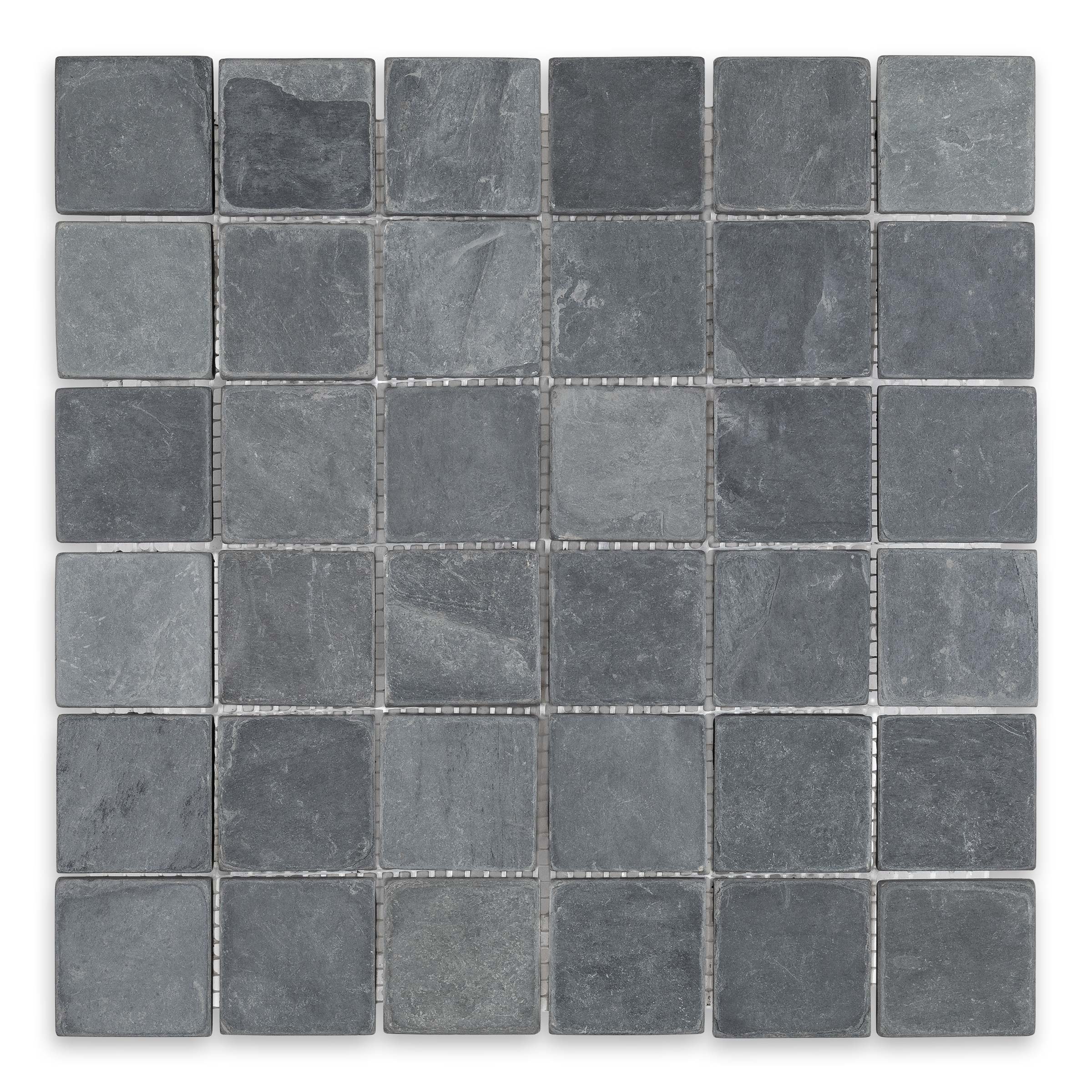 BLACK SLATE: 2" Straight Stack Mosaic (12"×12"×3/8" | tumbled)