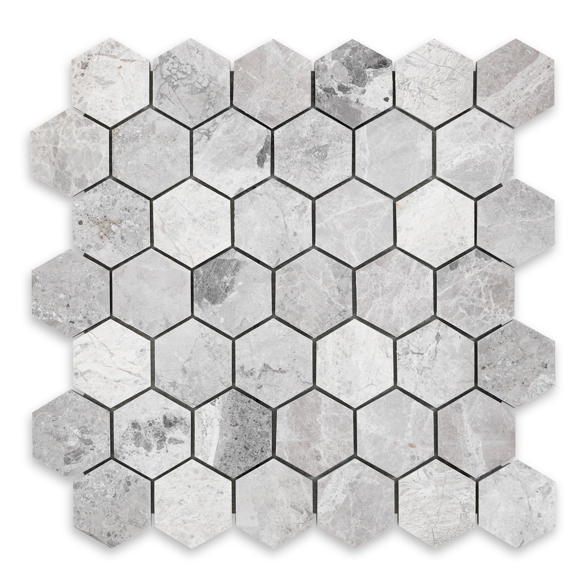 TUNDRA GREY: Hexagonal Mosaic (12"×12 1/2"×3/8" | polished)