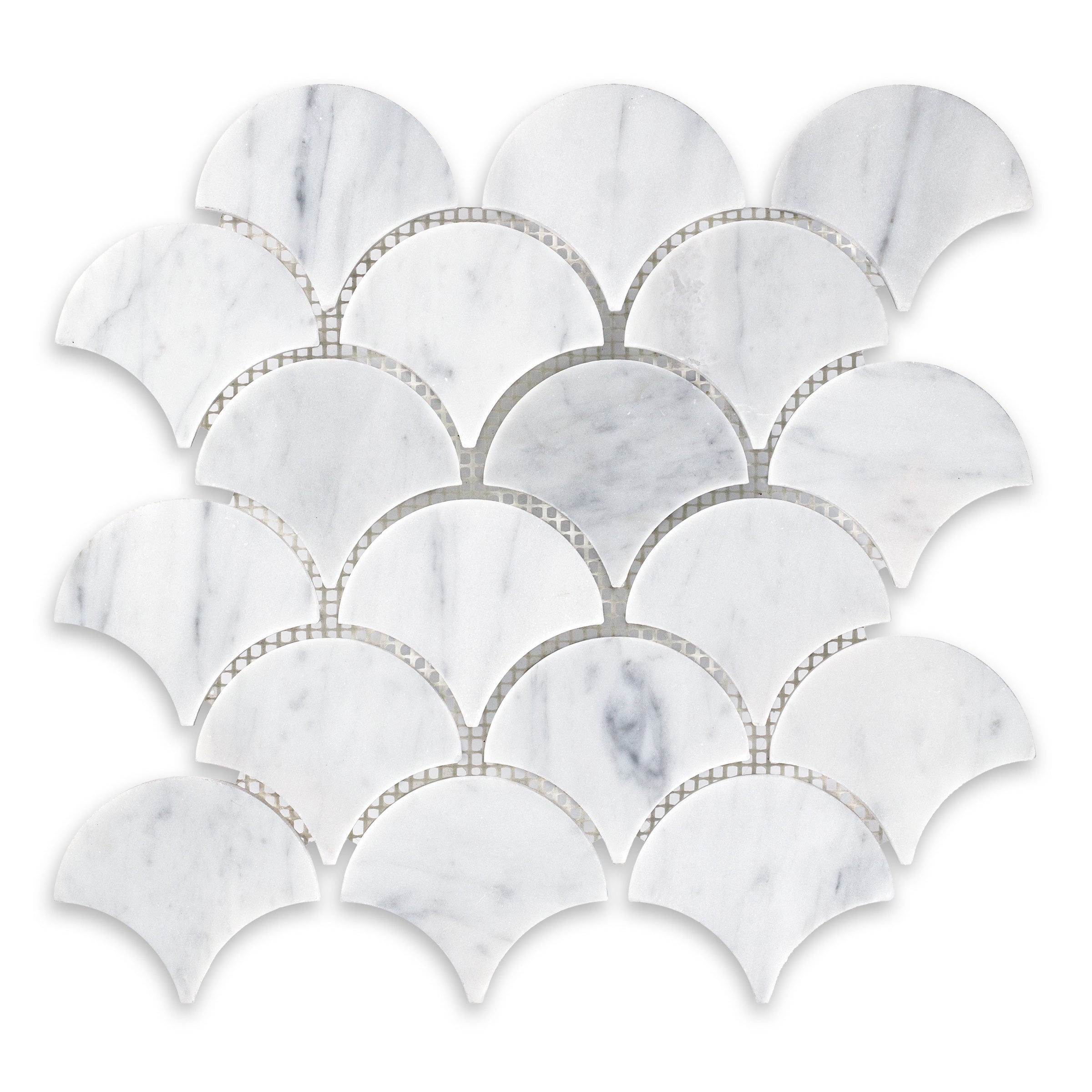 WHITE CARRARA: Fish Scale Mosaic (9 1/2"×9 3/4"×3/8" | honed)