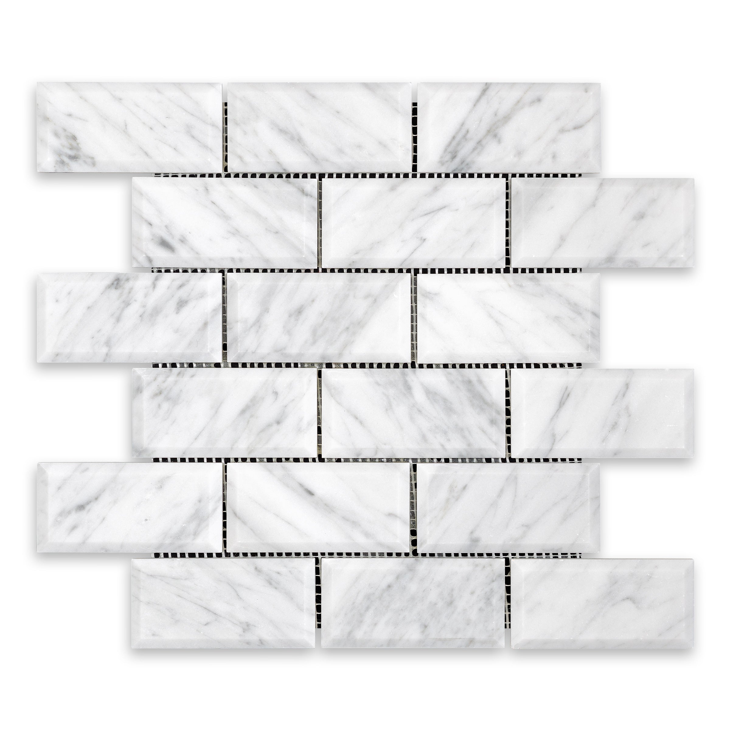 WHITE CARRARA: Beveled Mosaic (11 7/8"×11 7/8"×3/8" | polished)