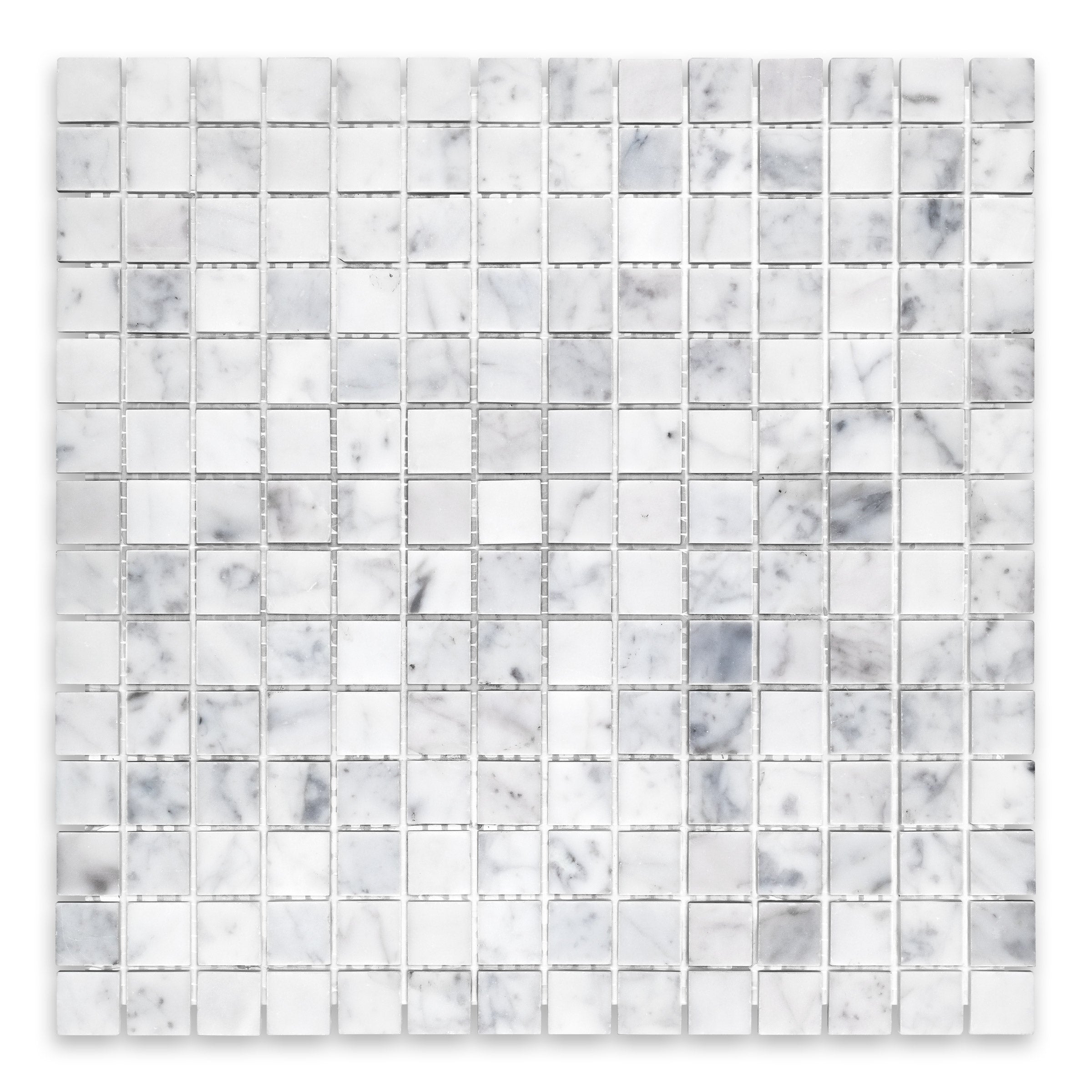 WHITE CARRARA: 3/4" Straight Stack Mosaic (12"×12"×3/8" | honed)