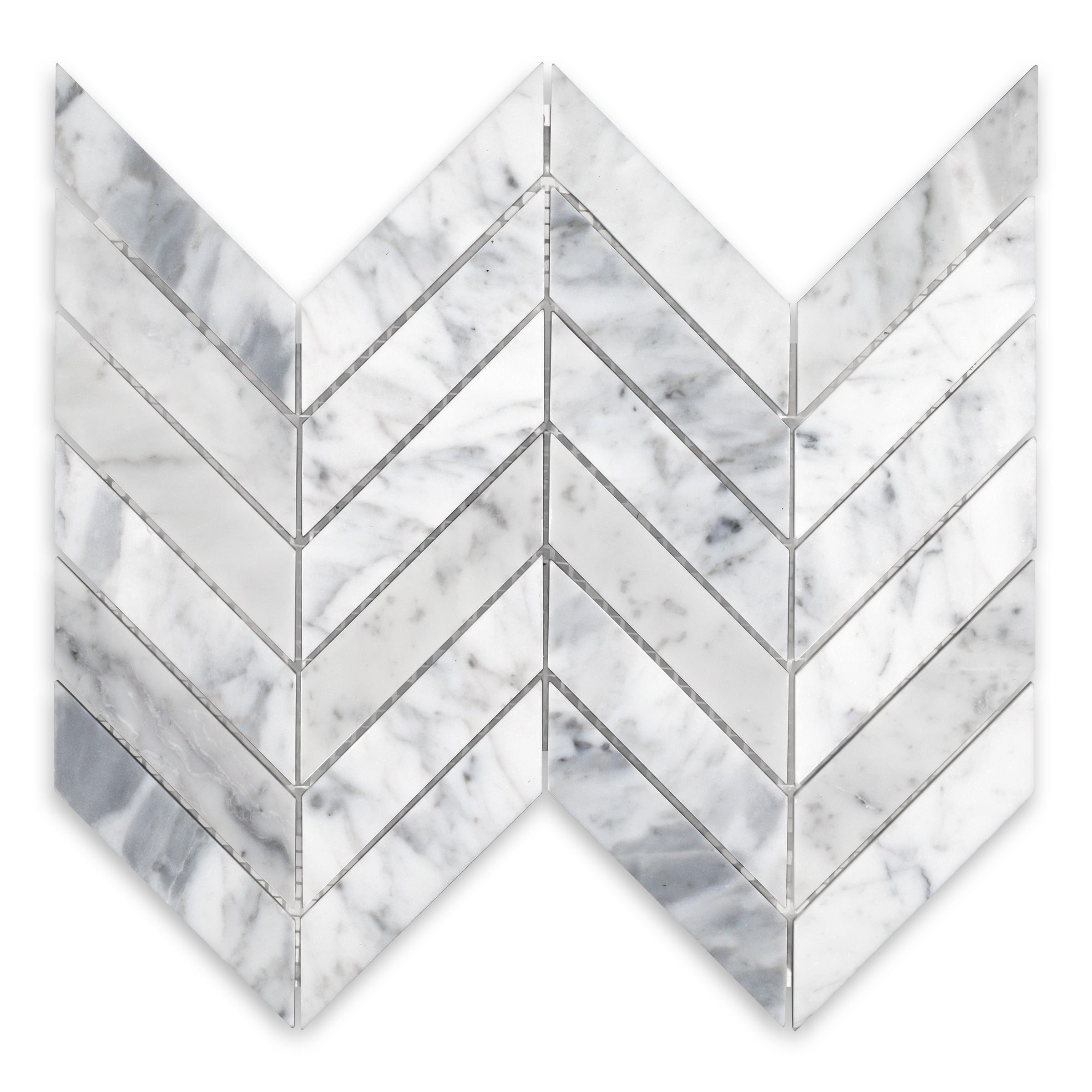 WHITE CARRARA: Chevron Mosaic (9"×12"×3/8" | honed)
