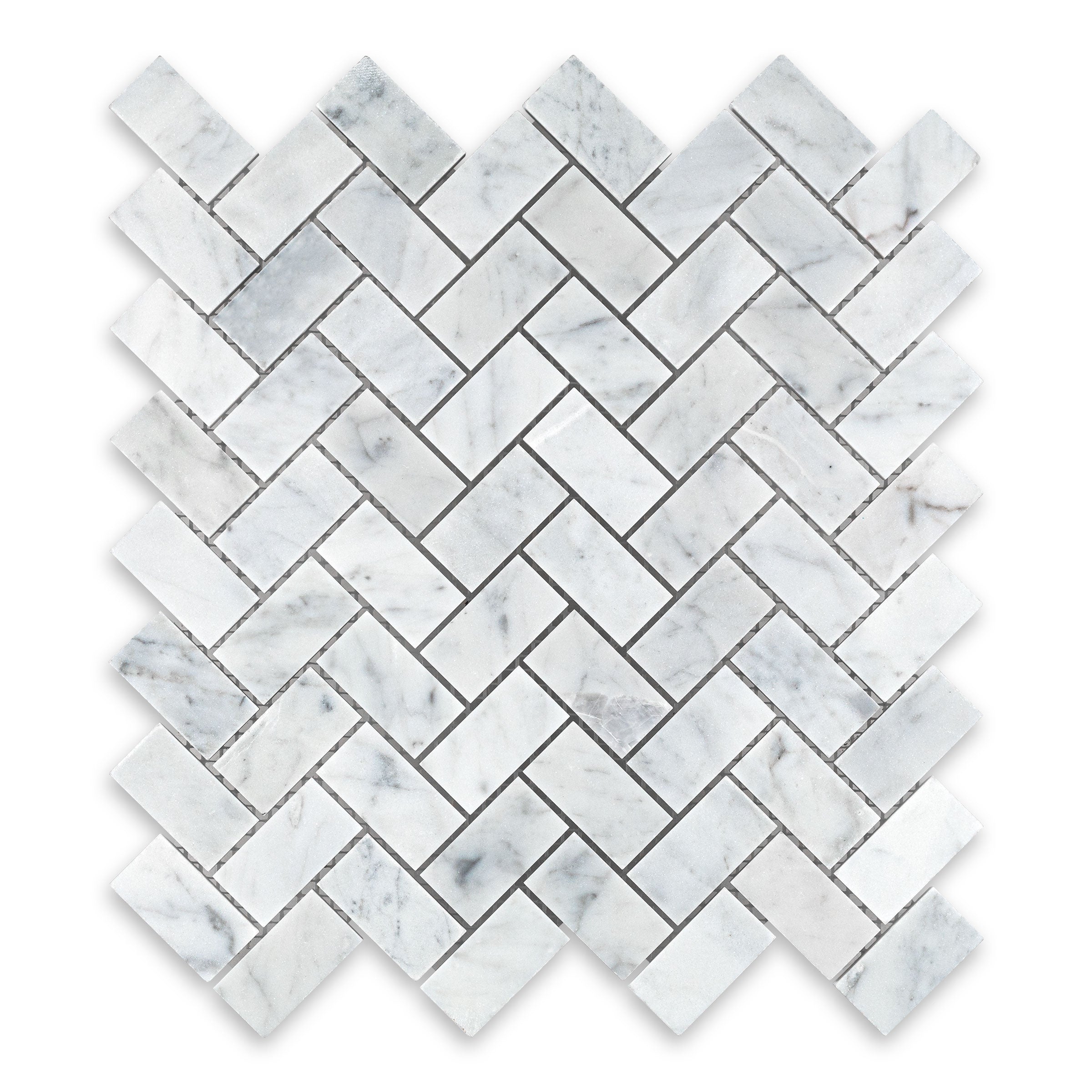 WHITE CARRARA: 1" x 2" Herringbone Mosaic (11 1/8"×12"×3/8" | polished)