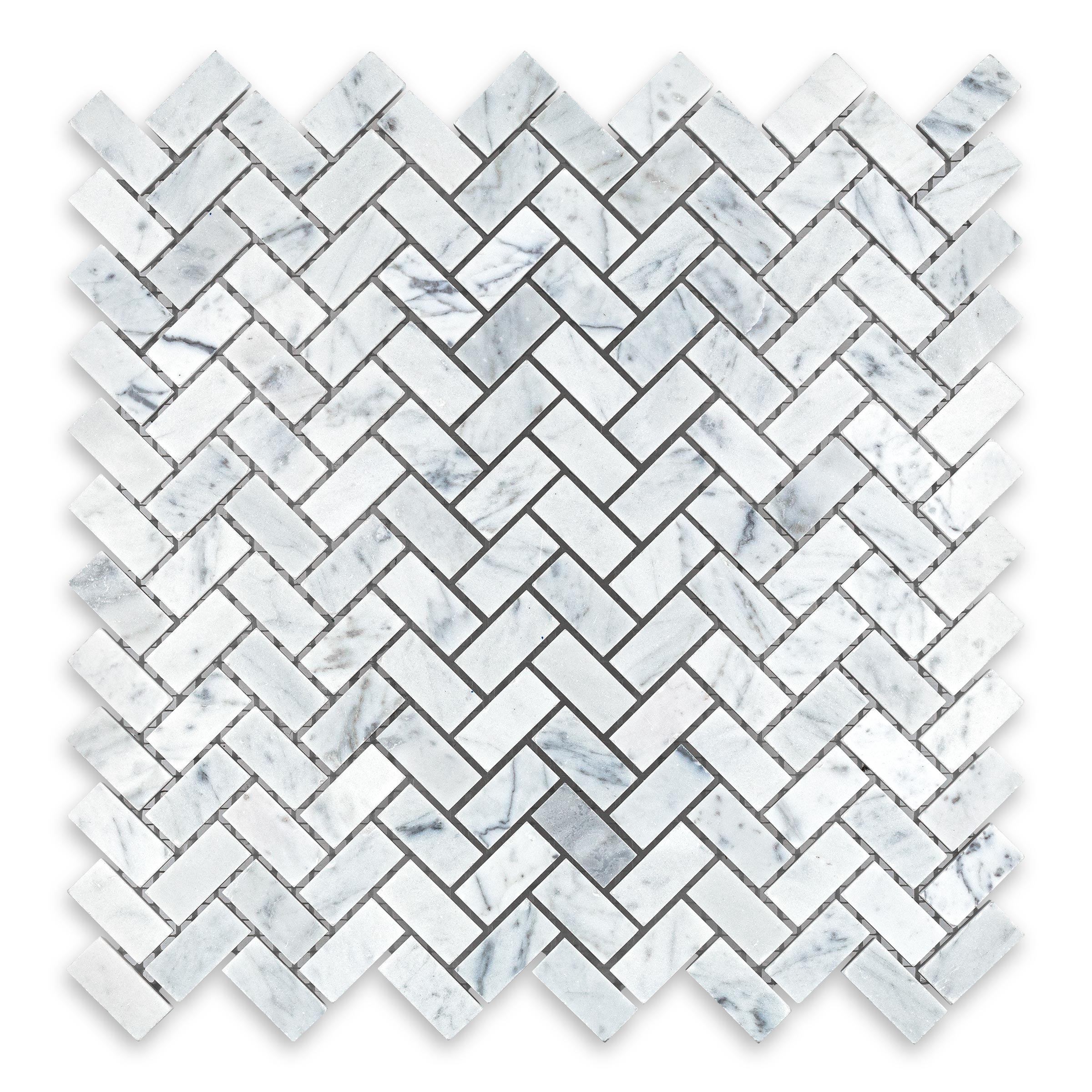 WHITE CARRARA: 5" x 8" Herringbone Mosaic (11 3/8"×11 3/8"×3/8" | polished)