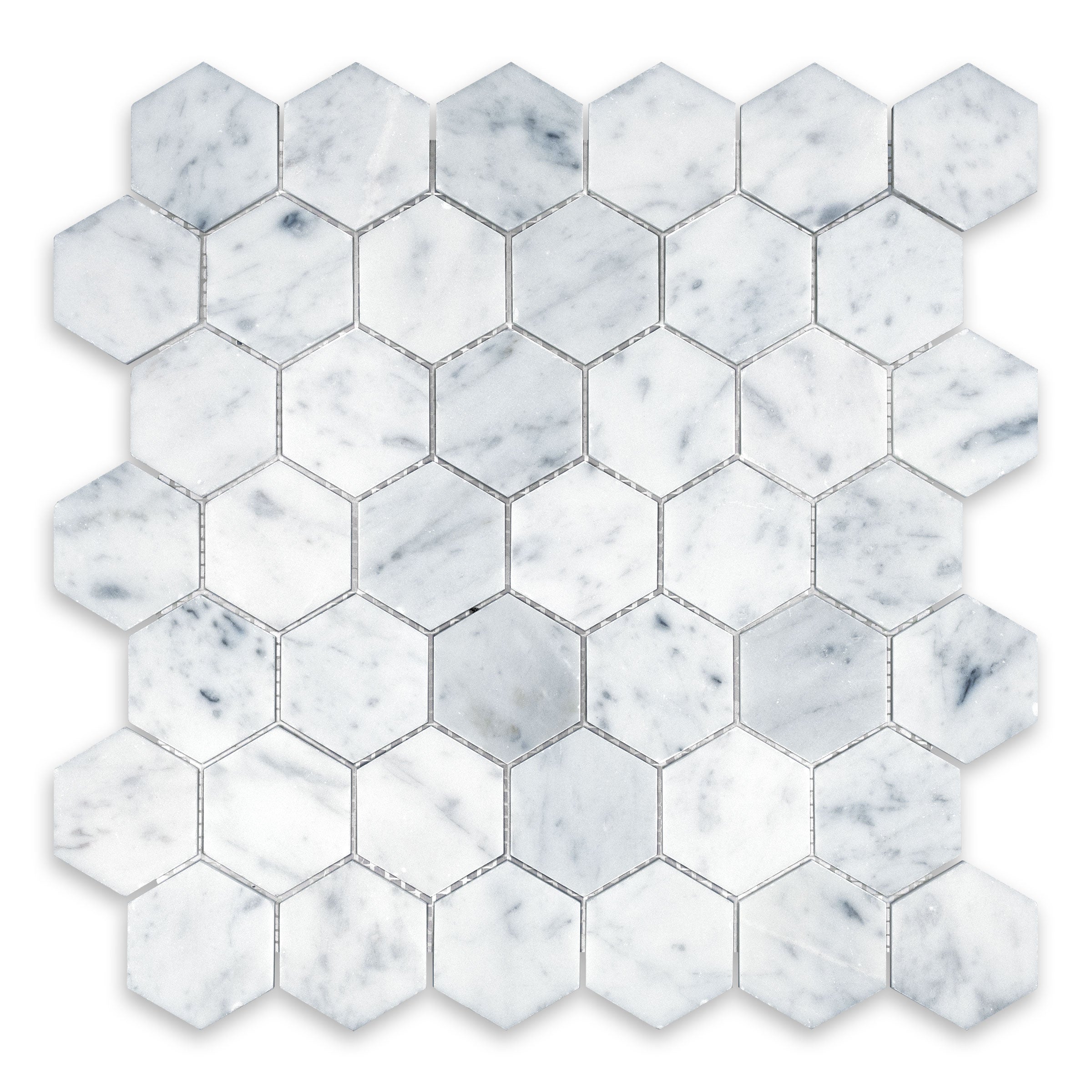 WHITE CARRARA: Hexagonal Mosaic (11 3/4"×12"×3/8" | polished)