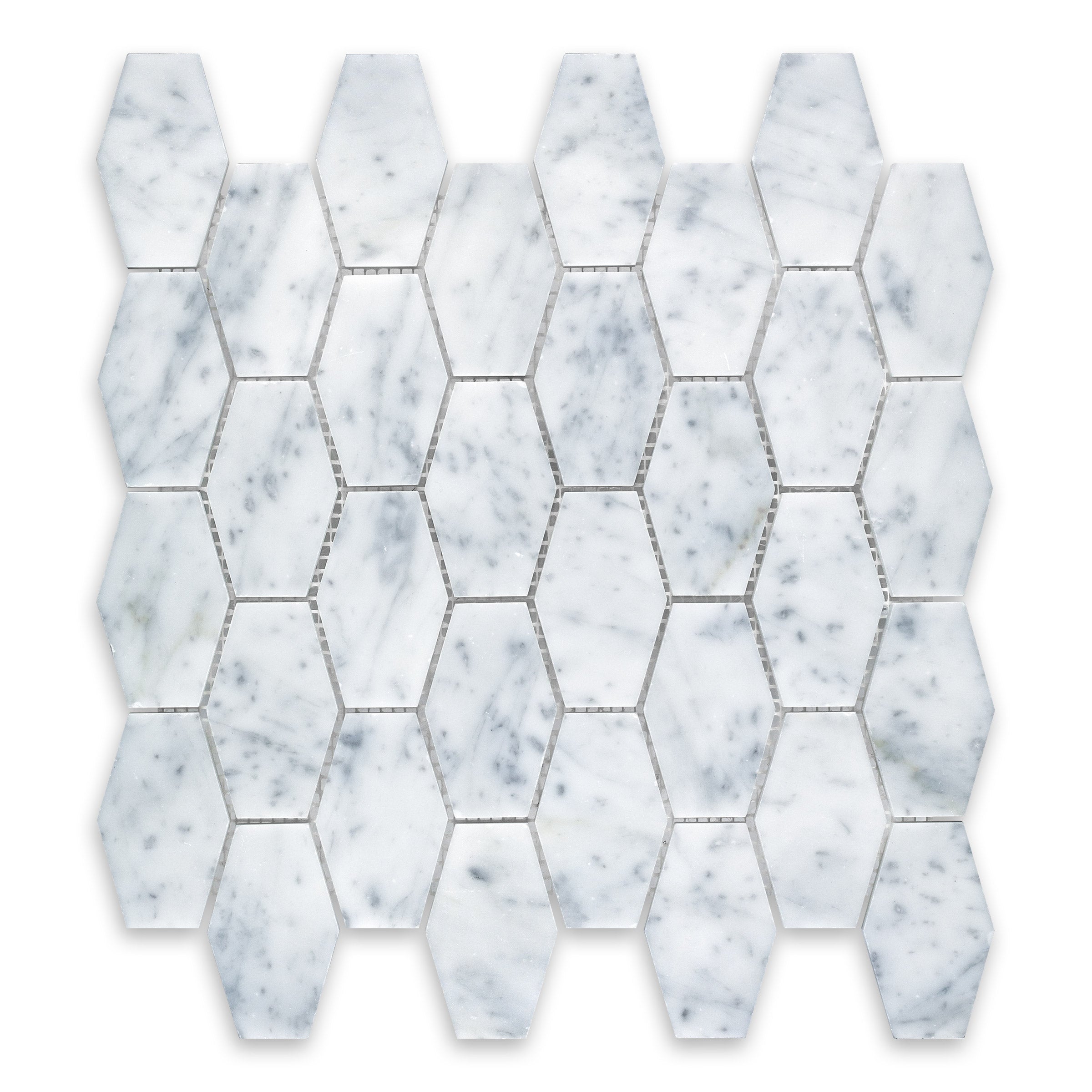 WHITE CARRARA: Hexagonal Mosaic (12"×12"×3/8" | honed)
