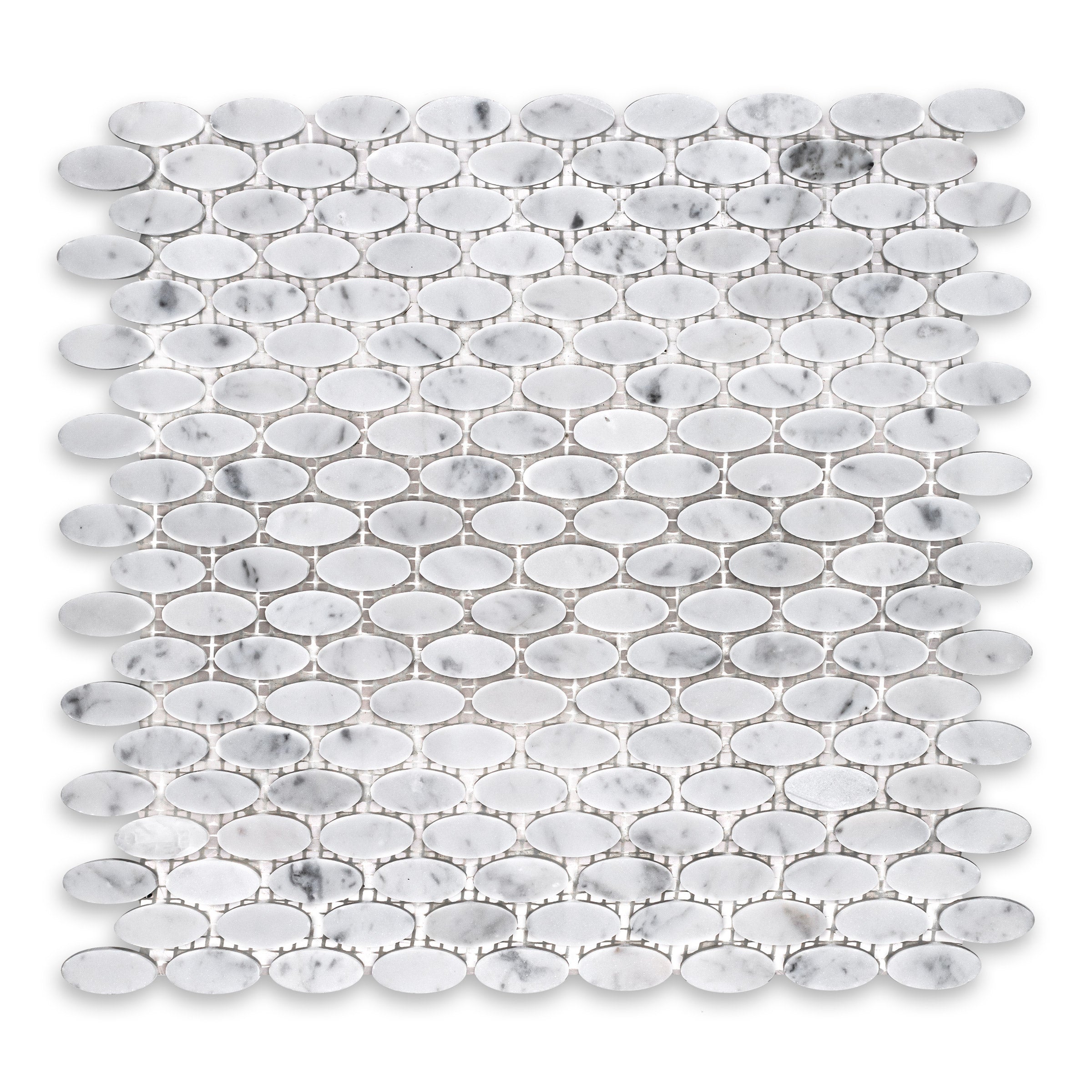 WHITE CARRARA: 5/8" x 1" Oval Mosaic (11 1/2"×12"×3/8" | polished)
