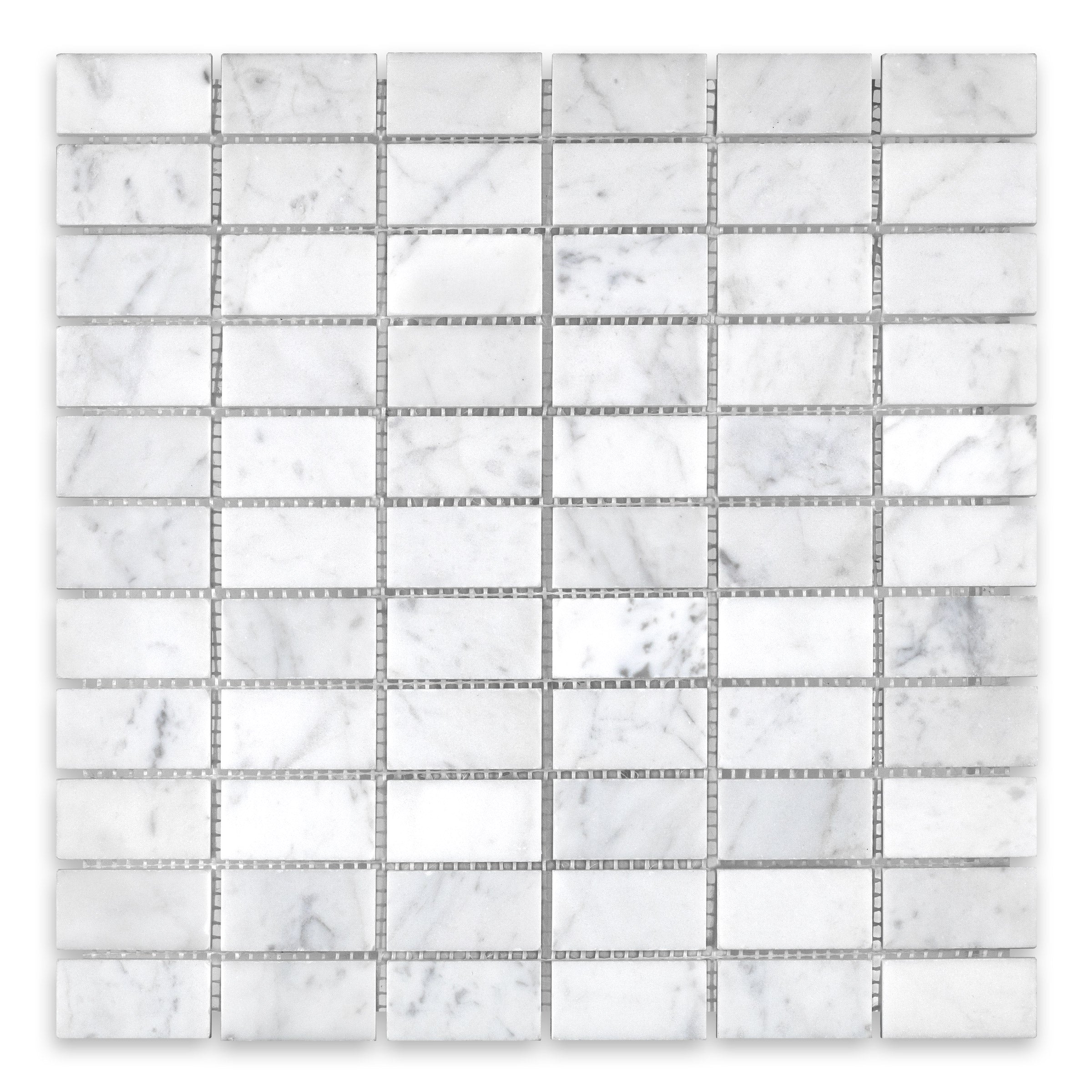 WHITE CARRARA: 1" x 2" Straight Stack Mosaic (12"×12"×3/8" | honed)