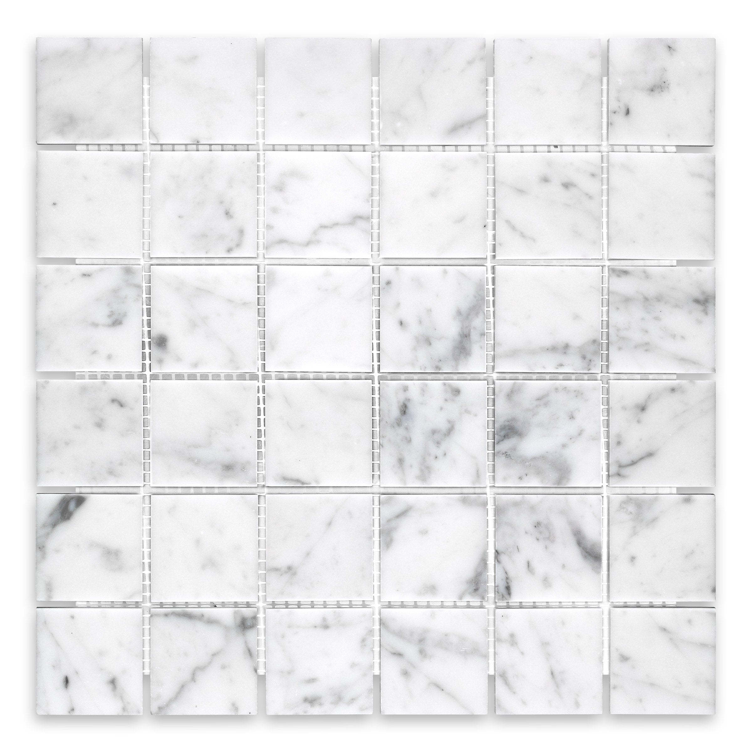 WHITE CARRARA: 2" Straight Stack Mosaic (12"×12"×3/8" | polished)