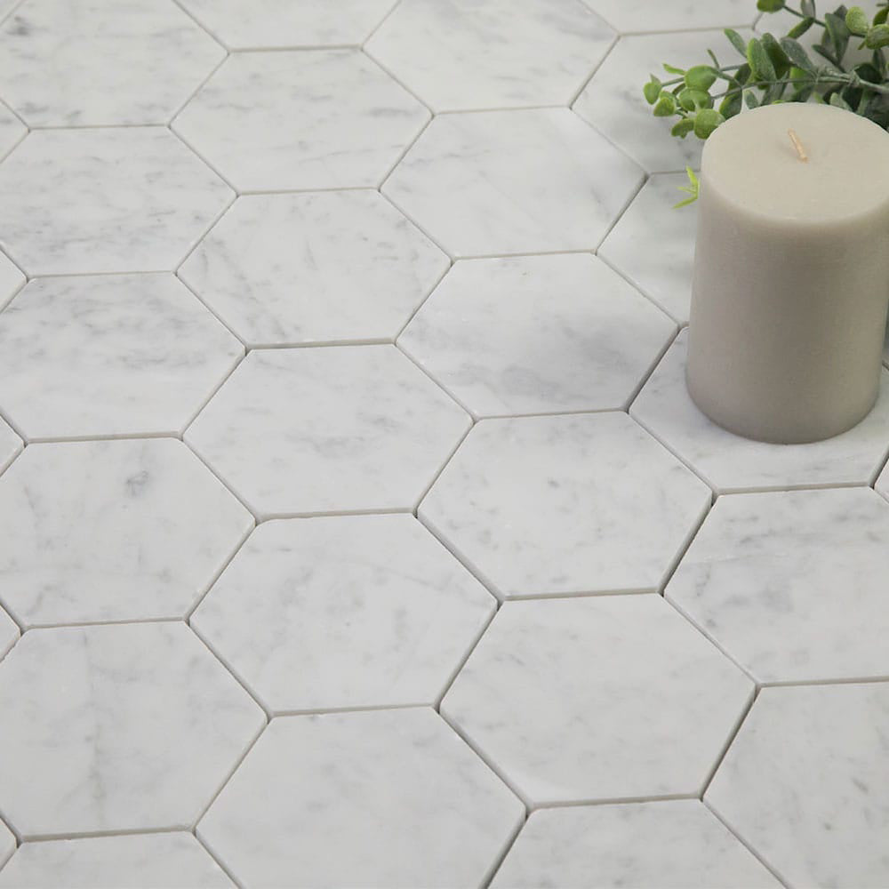 WHITE CARRARA: Hexagonal Mosaic (10 1/2"×12"×3/8" | polished)