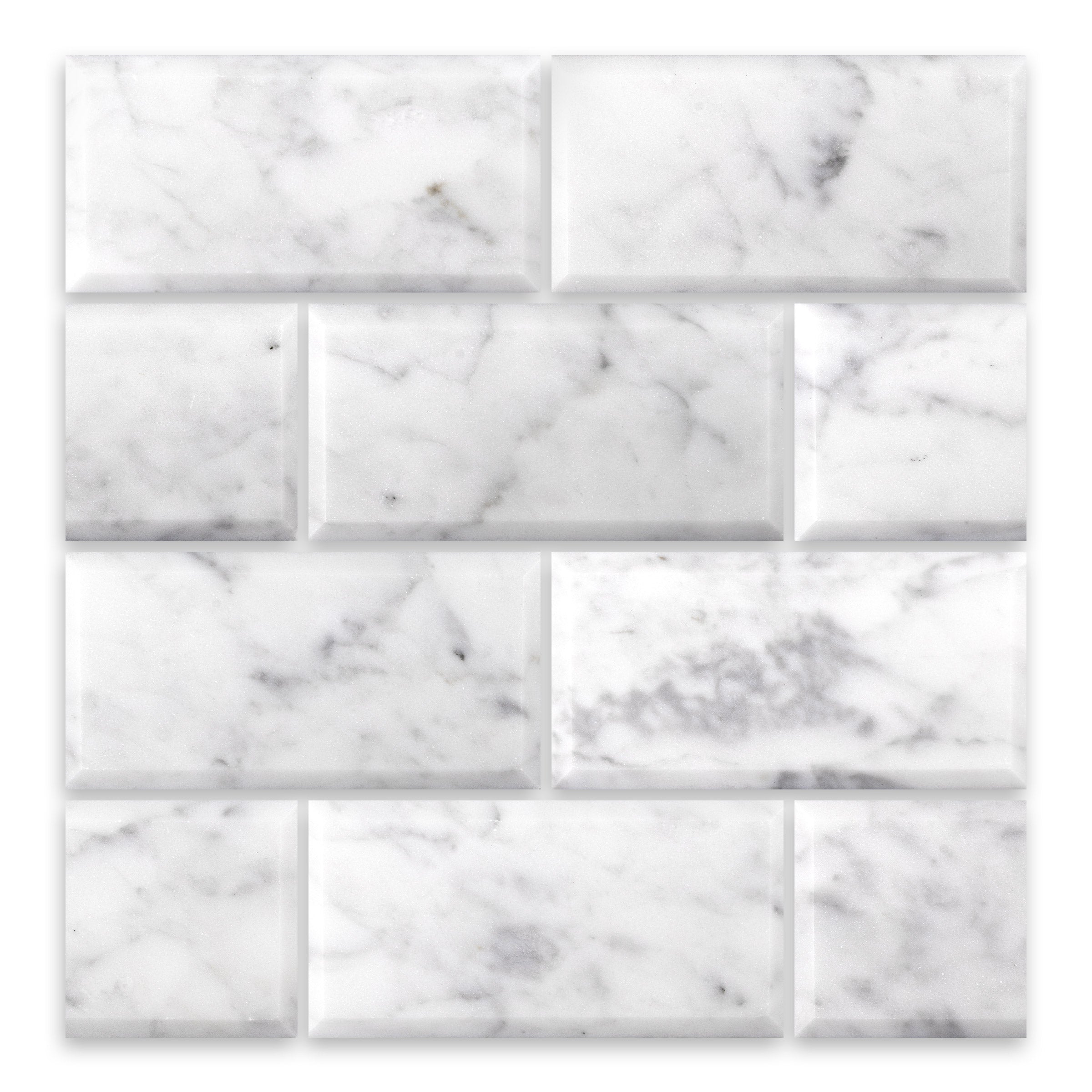 WHITE CARRARA: Beveled Field Tile (3"×6"×3/8" | honed)