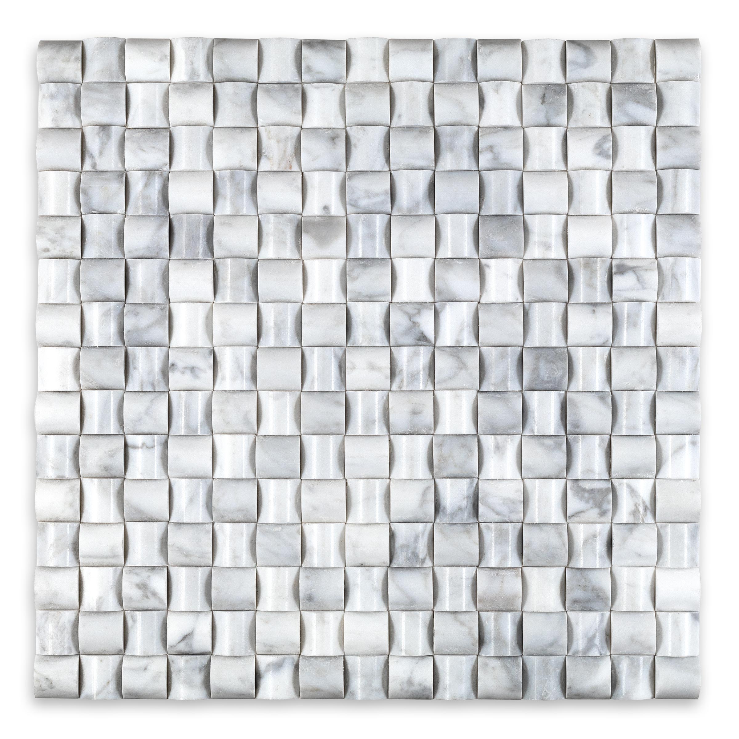 WHITE CARRARA: 3D Bread Basketweave Mosaic (12"×12"×3/8" | polished)