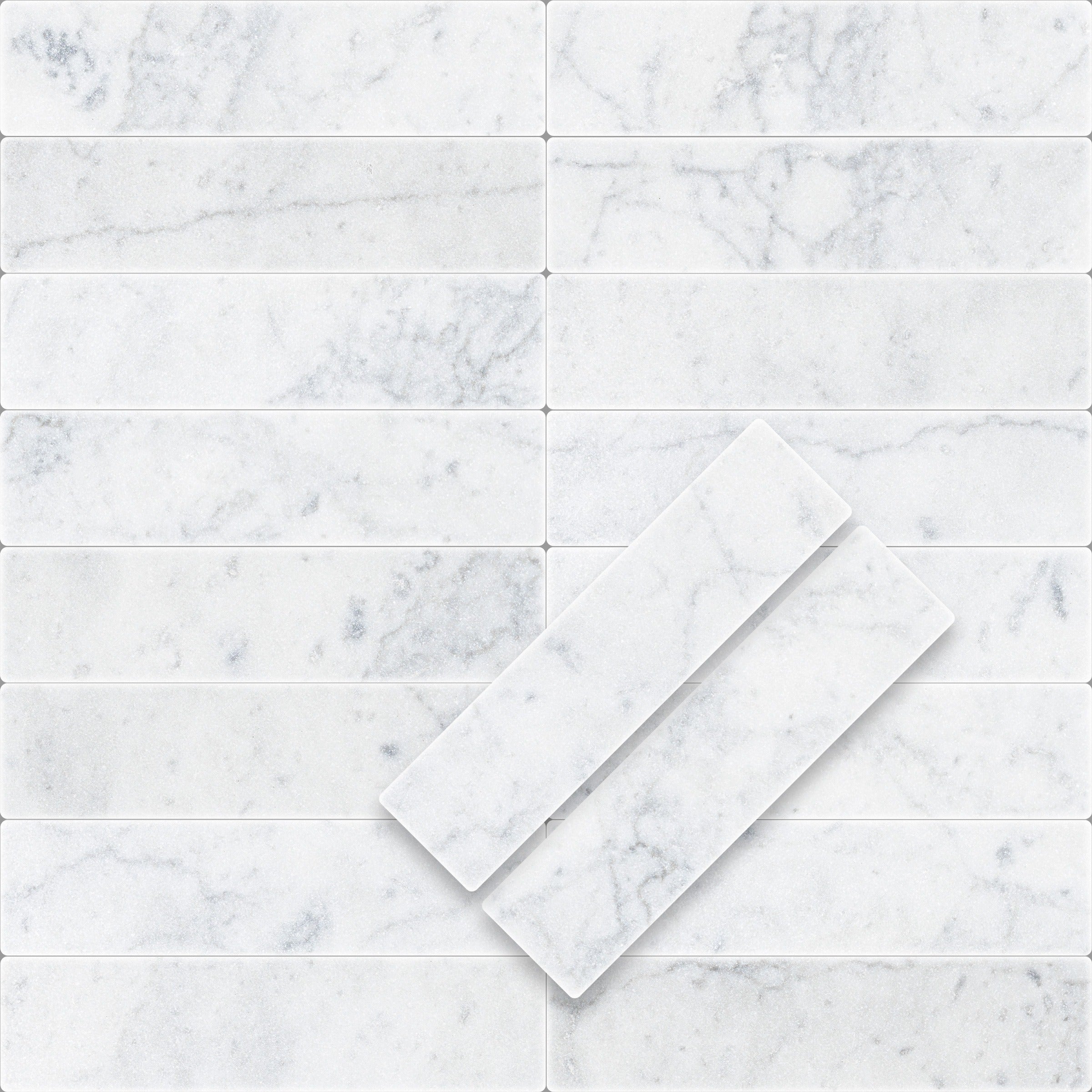 WHITE CARRARA: Field Tile (2"×8"×3/8" | tumbled)