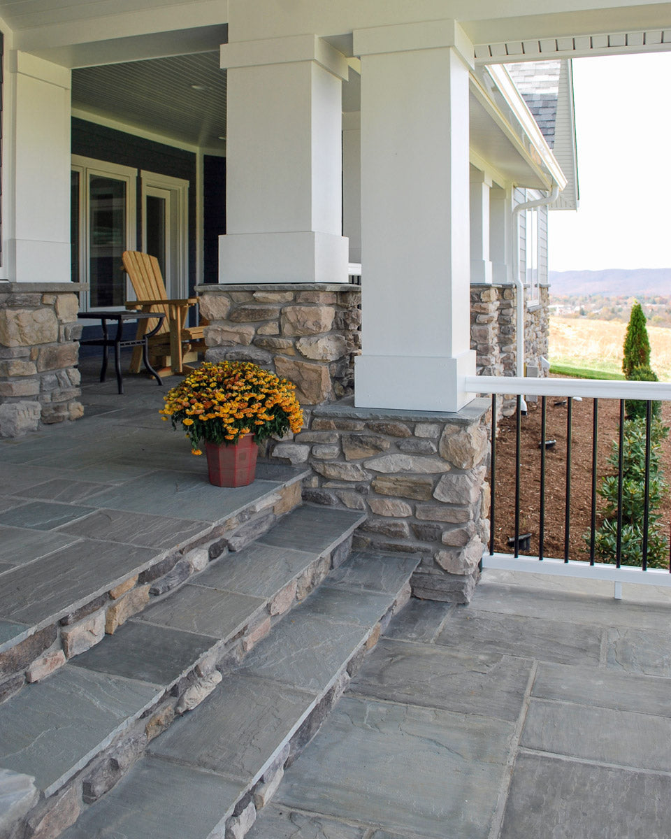 Classic Step Appalachian Grey step by Old World Flagstone, primary product image, 16.0" x 48.0" x 6.0" size. Premium stone veneer for exterior and interior walls.