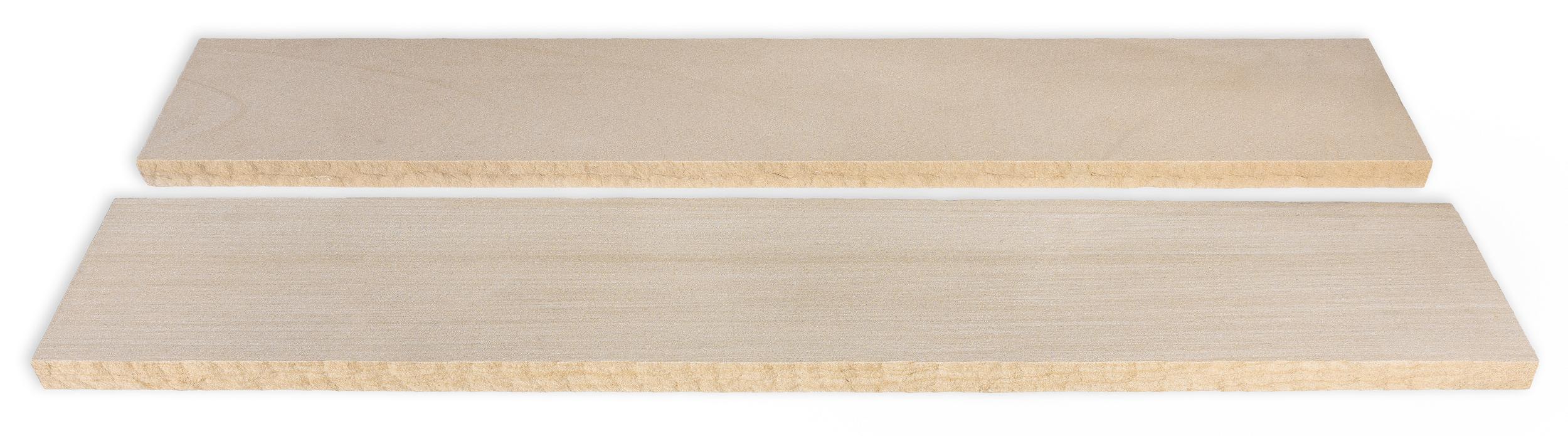 Signature Tread Sedona Buff tread by Old World Flagstone, primary product image, 24.0" x 84.0" x 2.0" size. Premium stone veneer for exterior and interior walls.
