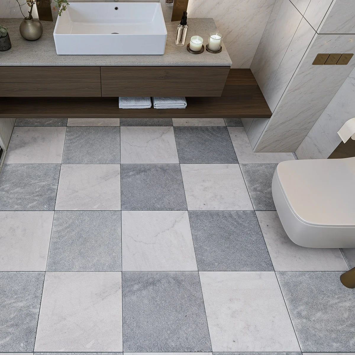 Checkerboard Patterns Multicolor checkerboard tile, product image. Premium marble for floors and walls.