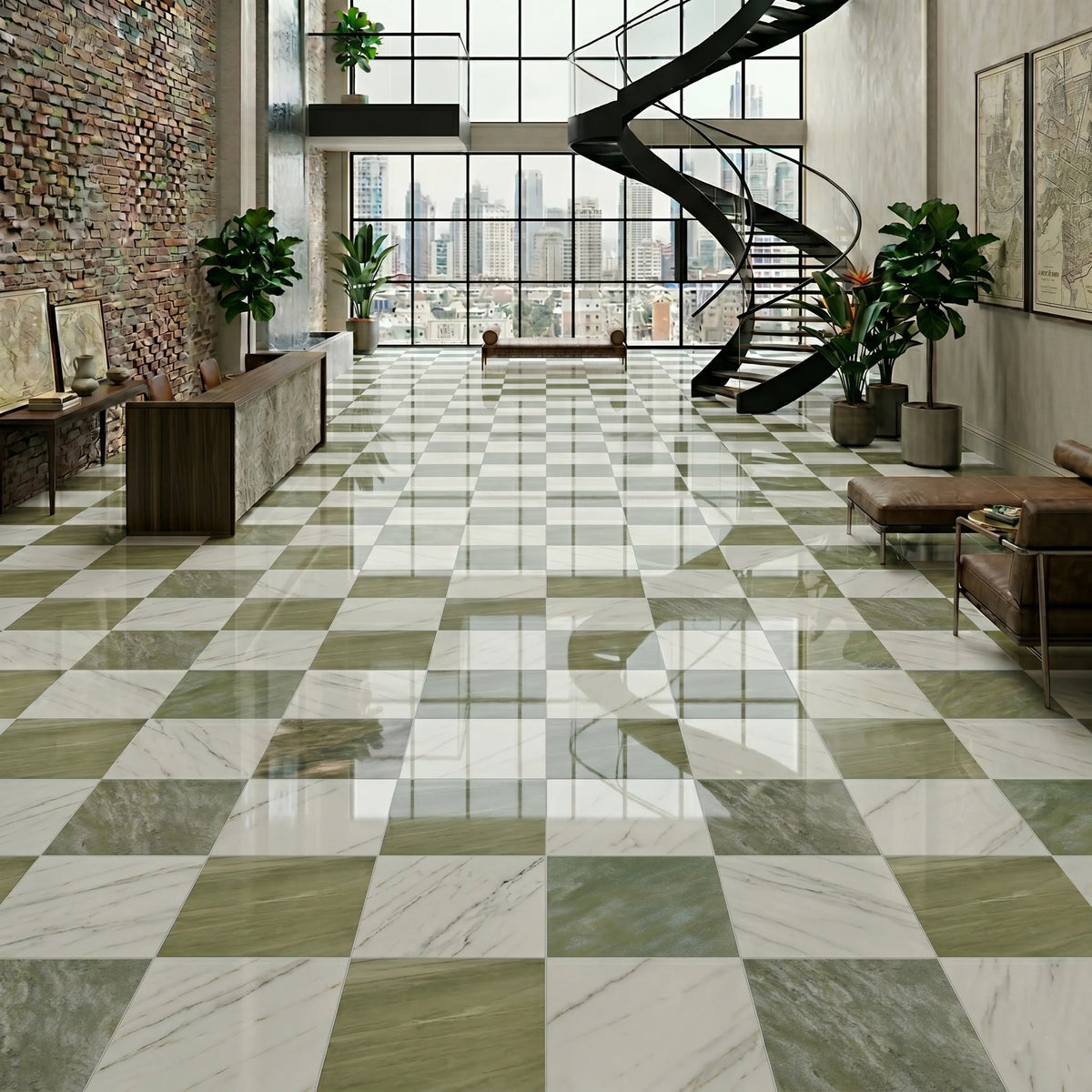 Checkerboard Patterns Multicolor checkerboard tile, product image. Premium marble for floors and walls.