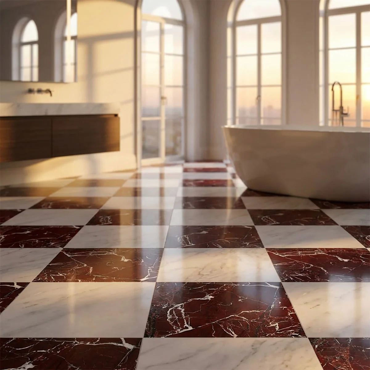 Checkerboard Patterns Multicolor checkerboard tile, product image. Premium marble for floors and walls.