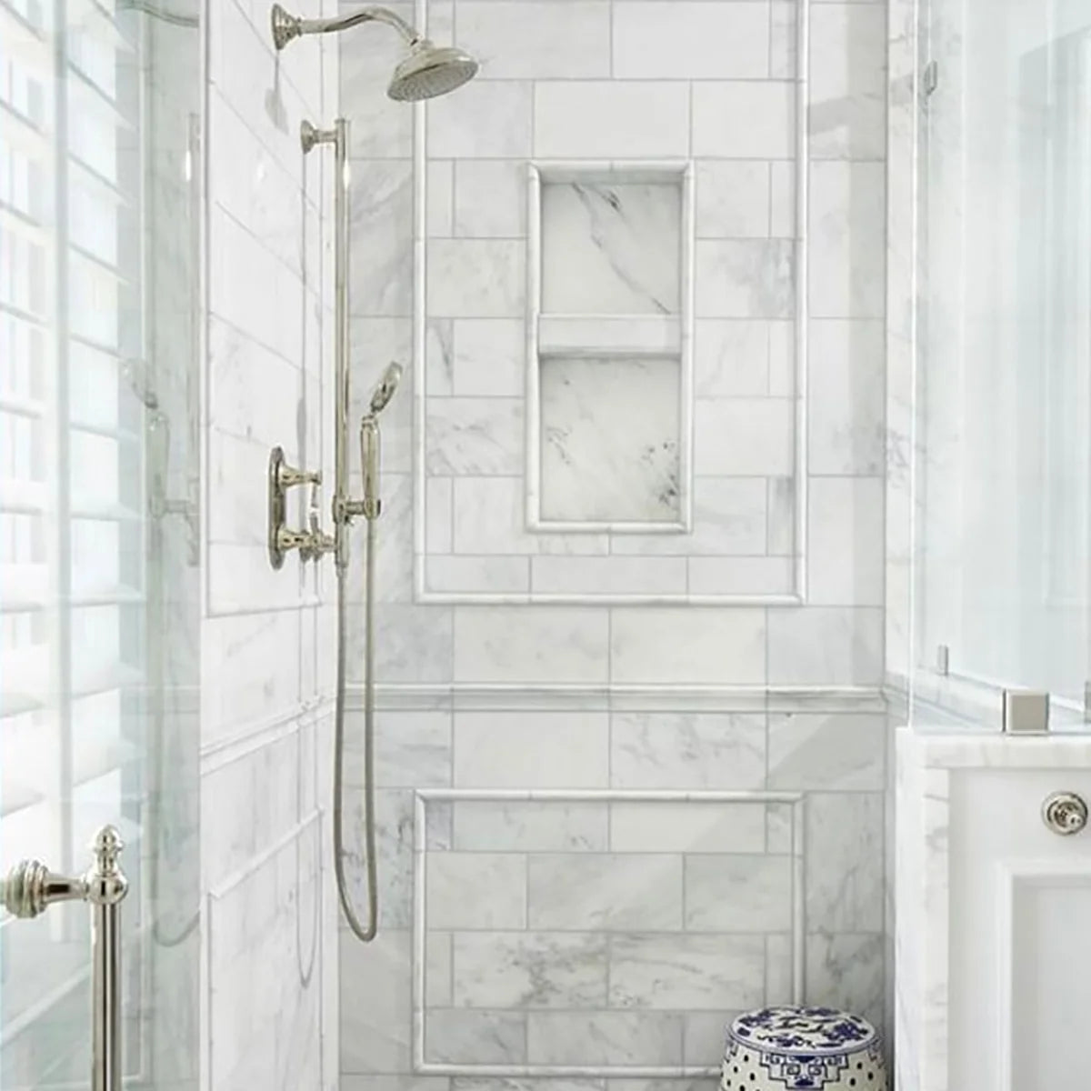 Essentials Natural Stone White field tile, product image. Premium marble for floors and walls.