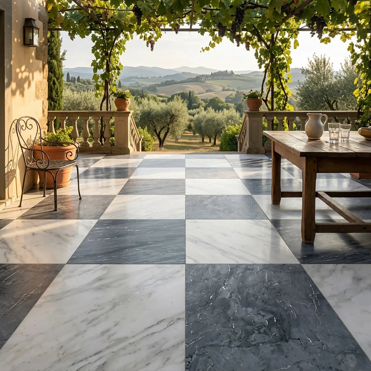Checkerboard Patterns White checkerboard tile, product image. Premium marble for floors and walls.