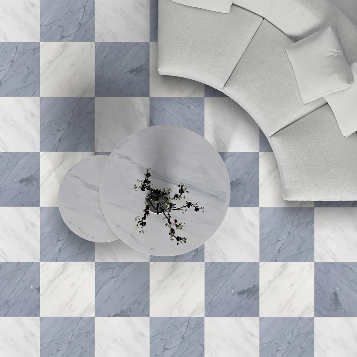 Checkerboard Patterns White checkerboard tile, product image. Premium marble for floors and walls.