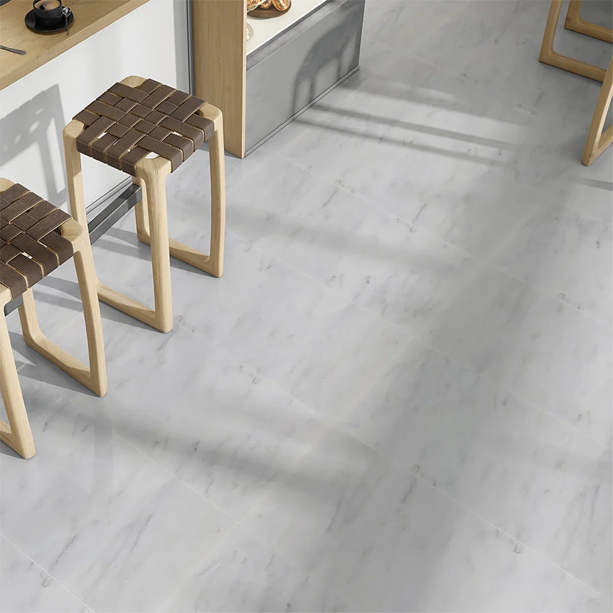 XXL Large Format White field tile, product image. Premium marble for floors and walls.