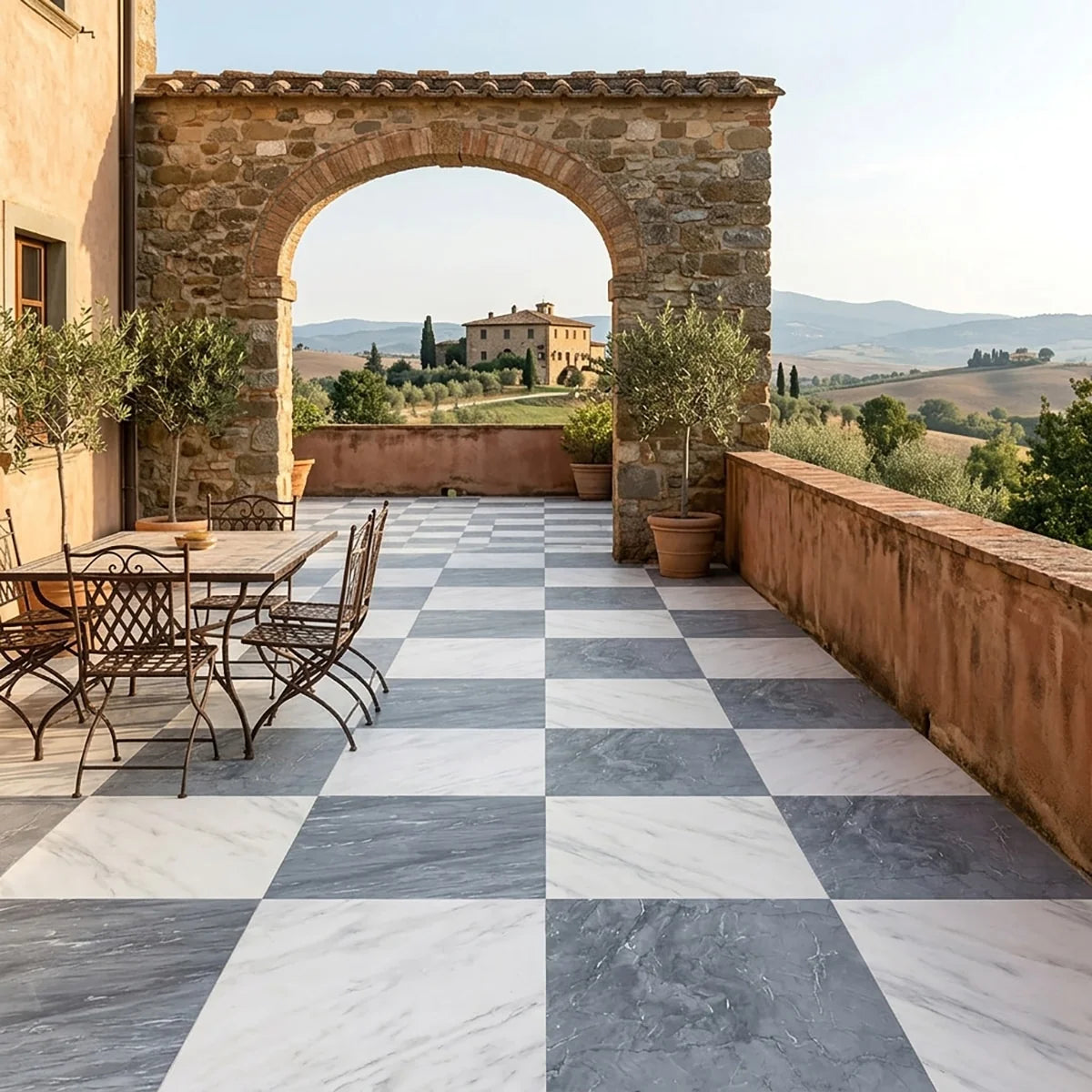 Checkerboard Patterns White checkerboard tile, product image. Premium marble for floors and walls.