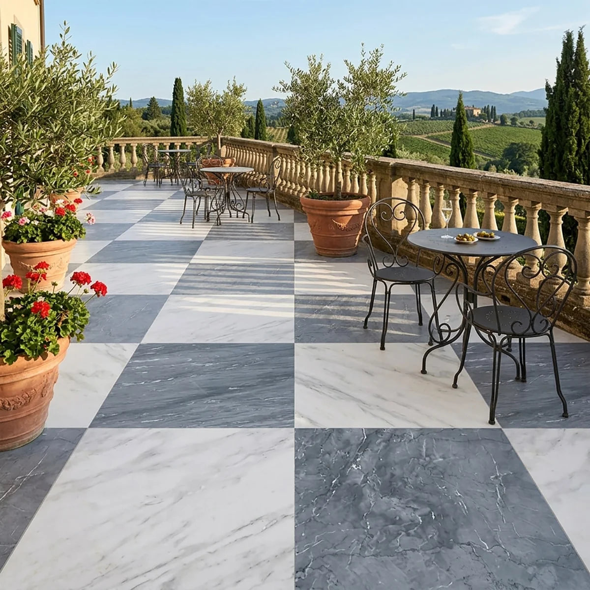 Checkerboard Patterns White checkerboard tile, product image. Premium marble for floors and walls.
