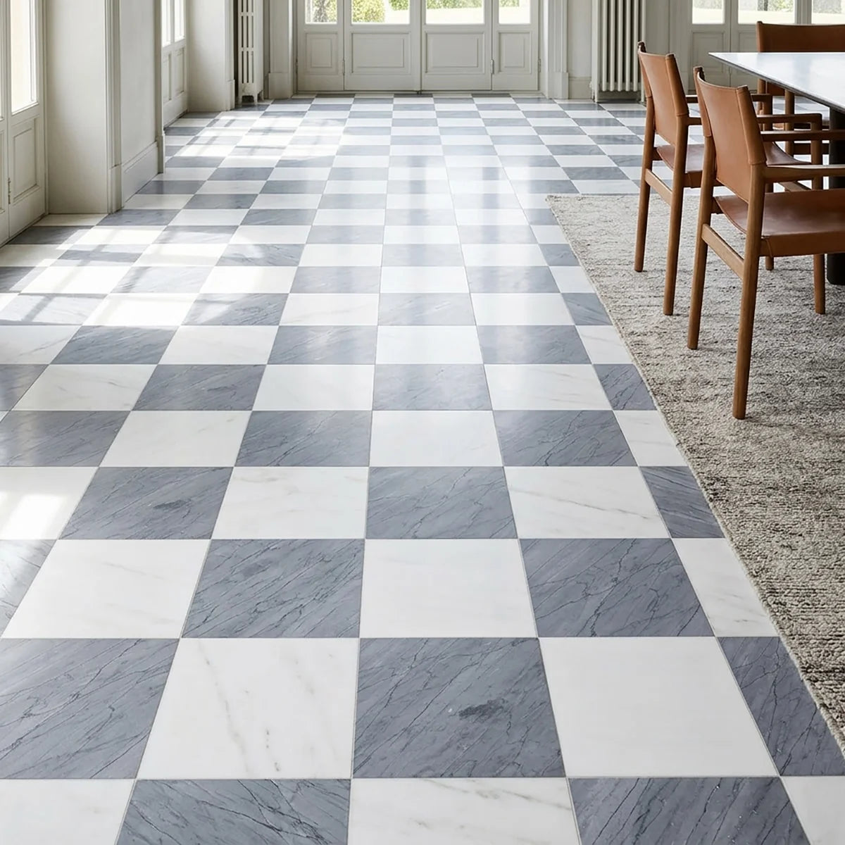 Checkerboard Patterns Multicolor checkerboard tile, product image. Premium dolomite for floors and walls.